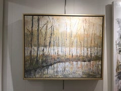 'Blessed Peace', Framed Encaustic and Gold Lead on Panel Landscape Painting