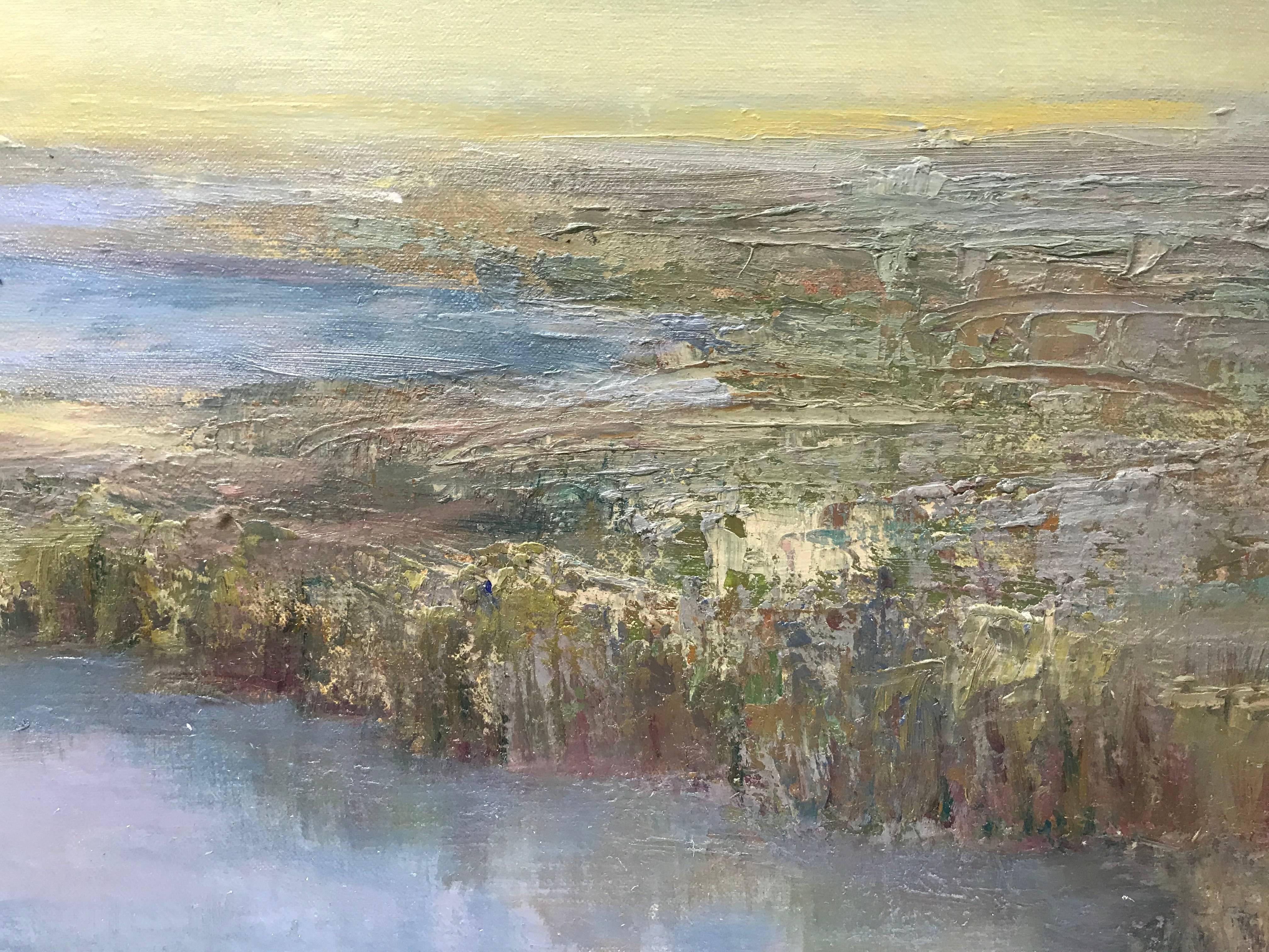 'Ascension', Large Post-Impressionist Landscape Square Oil on Linen Painting - Gray Landscape Painting by Julie Houck