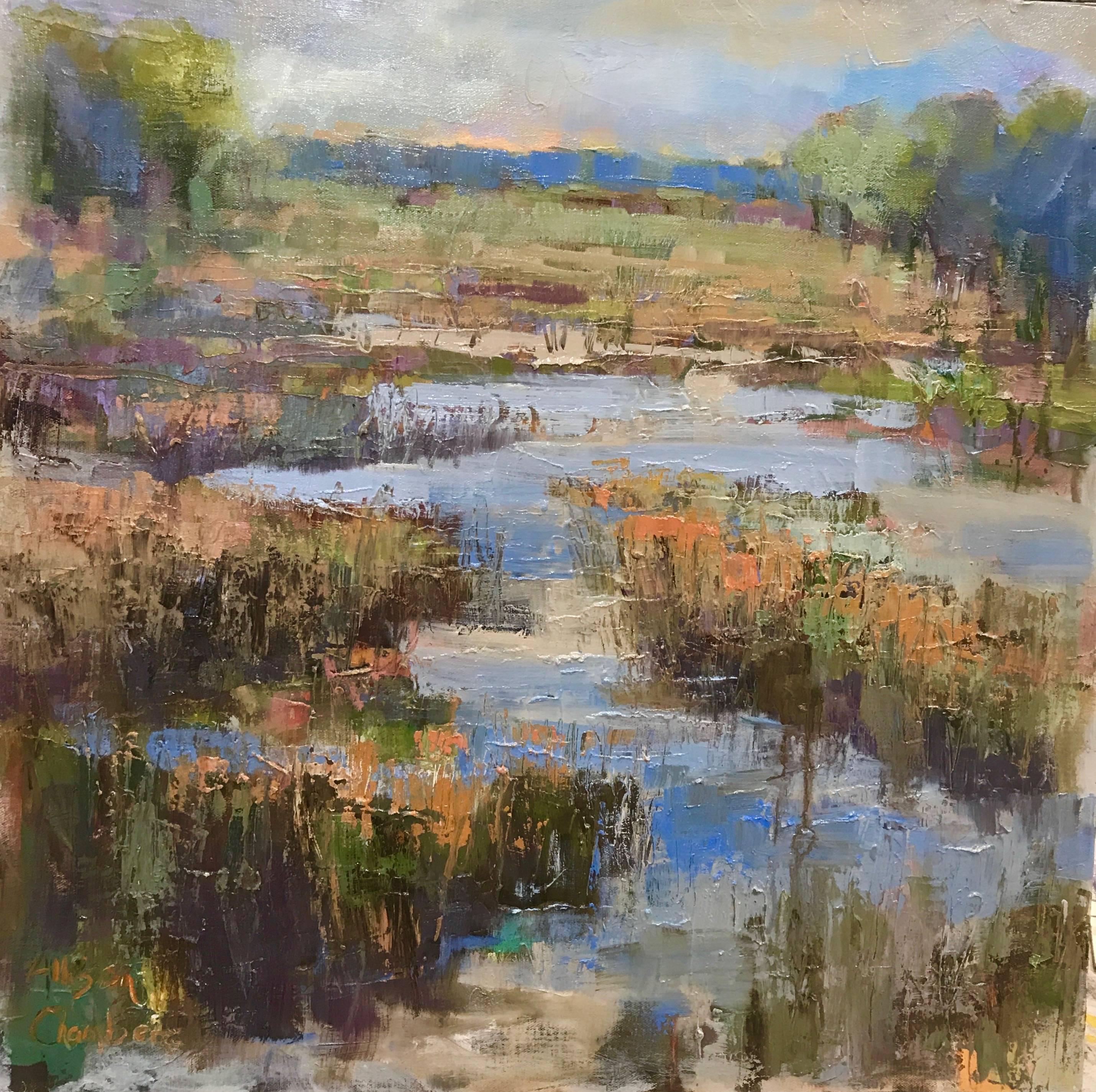 We’re drawn to Allison’s softly rendered and beautifully painted landscapes and waterscapes that capture light, depth and the constantly shifting movement of water, flora and fauna.  Her impasto technique incorporates the texture that only comes