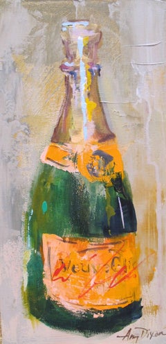 'Veuve Petite', Small Vertical Mixed Media on Canvas Still Life Painting