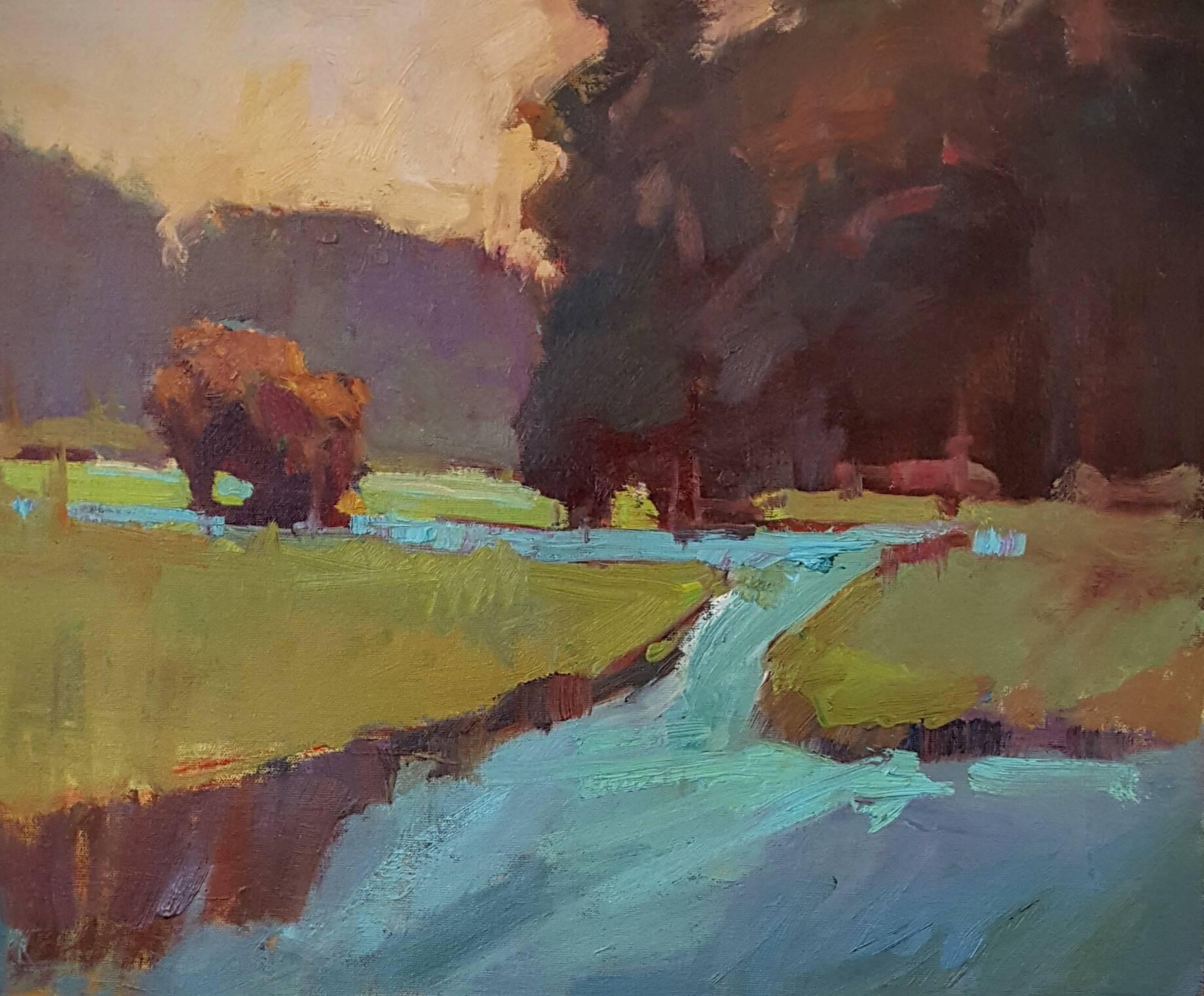 Millie Gosch Landscape Painting - 'Bold River', Framed Impressionist Landscape Oil on Canvas Painting