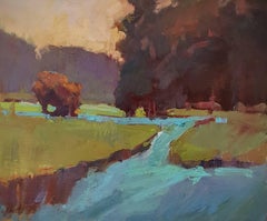 'Bold River', Framed Impressionist Landscape Oil on Canvas Painting