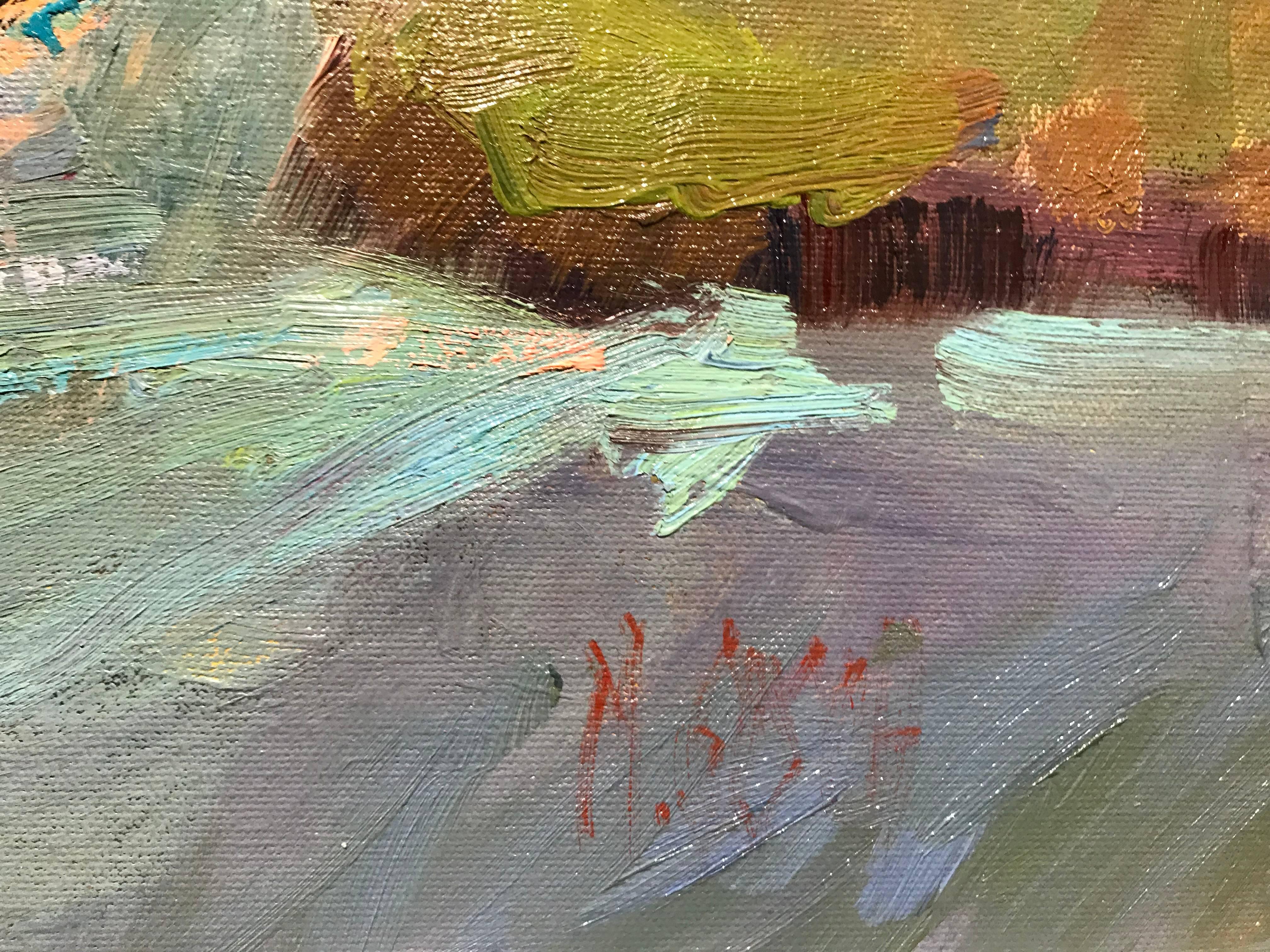 'Bold River', Framed Impressionist Landscape Oil on Canvas Painting 1