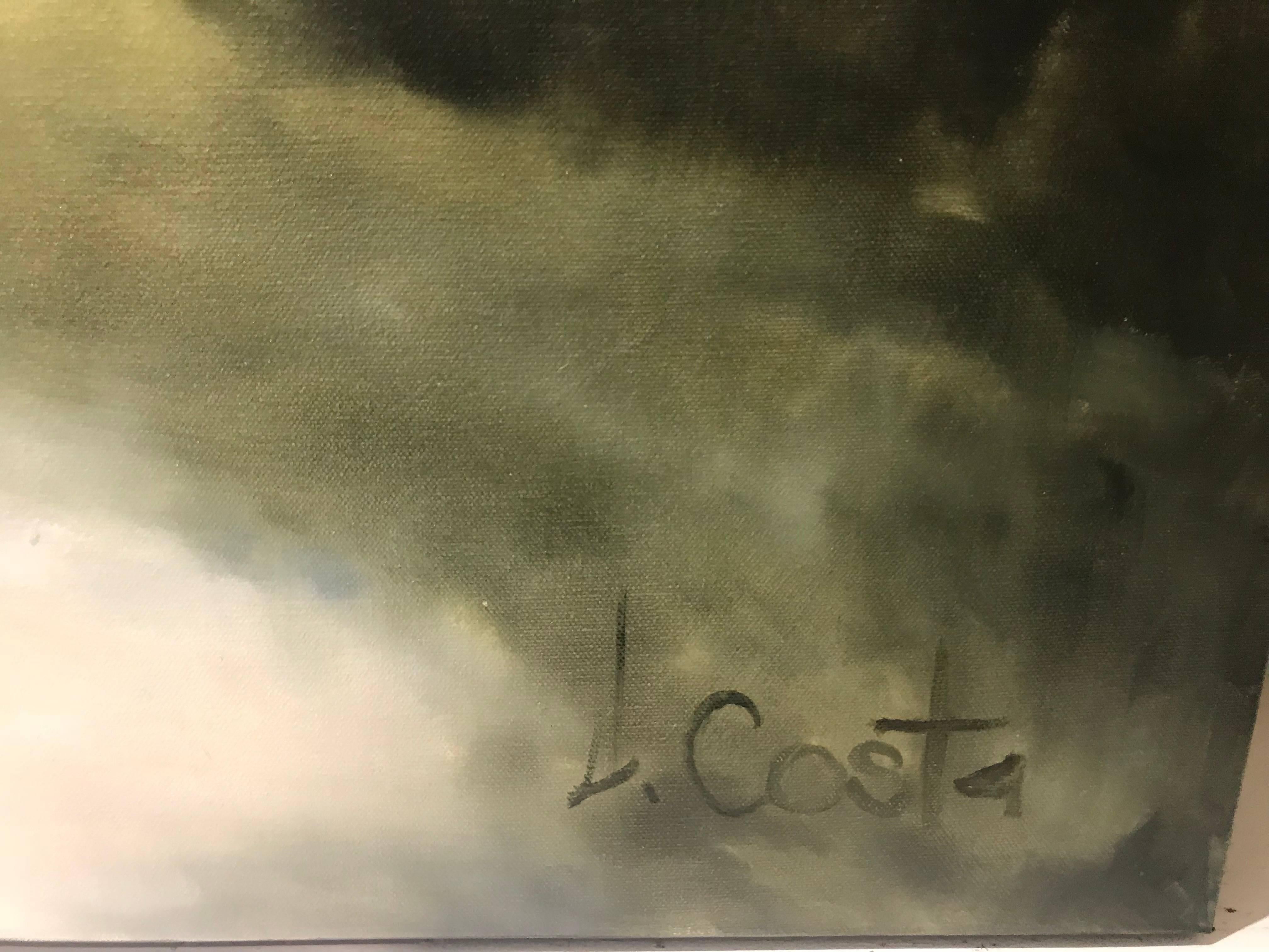 'Foggy Mountain 1', Oil on Gessoed Canvas Impressionist Landscape Painting 2