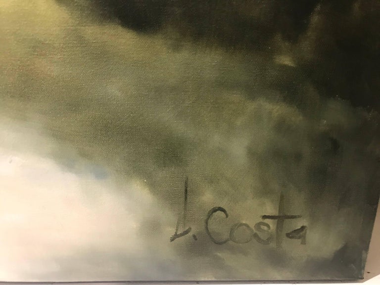 Andrea Costa 'Foggy Mountain 1', Oil on Gessoed Canvas Impressionist