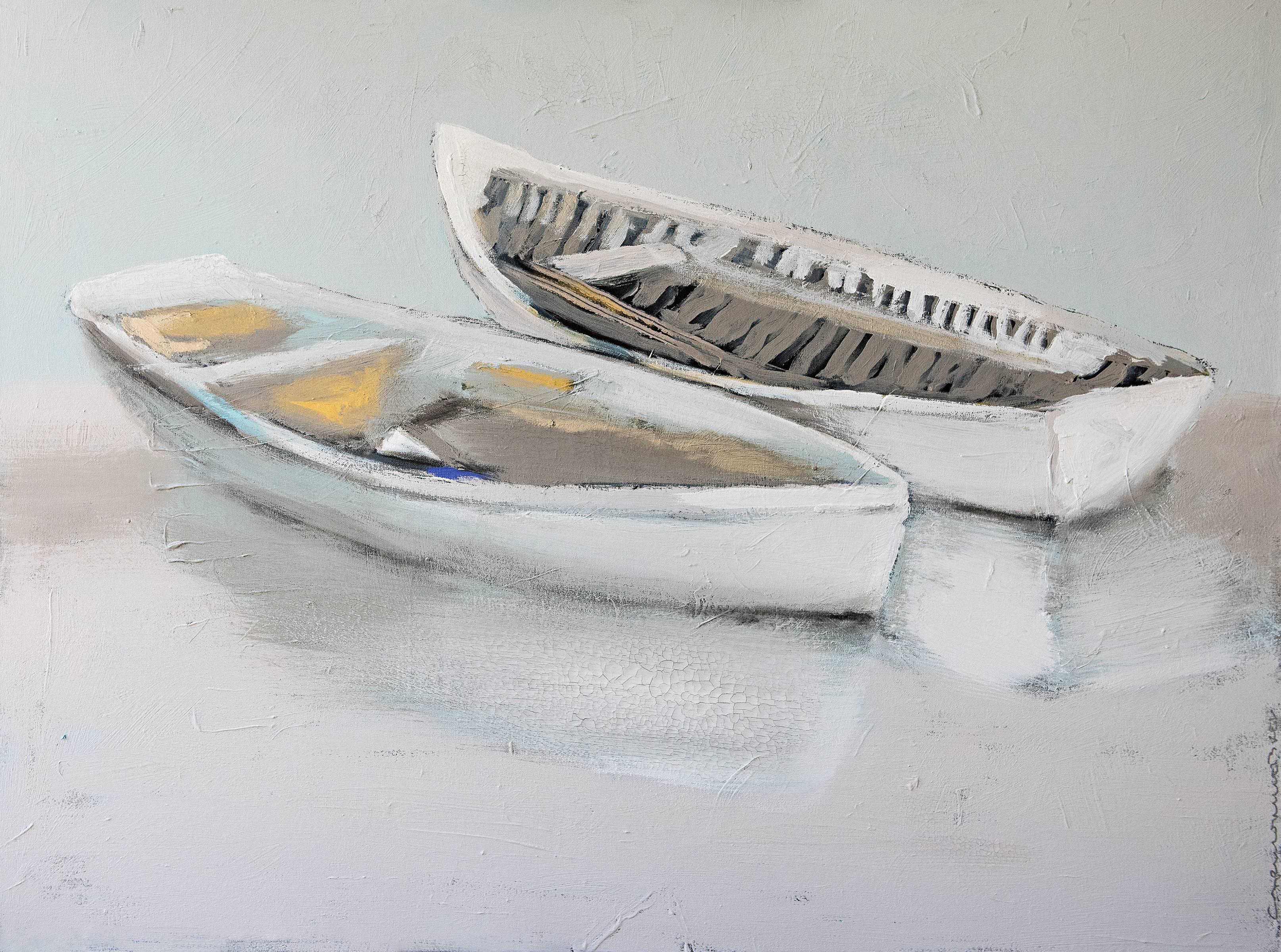 Carylon Killebrew Landscape Painting - "Wrapped Around You" Large Horizontal Boat Painting