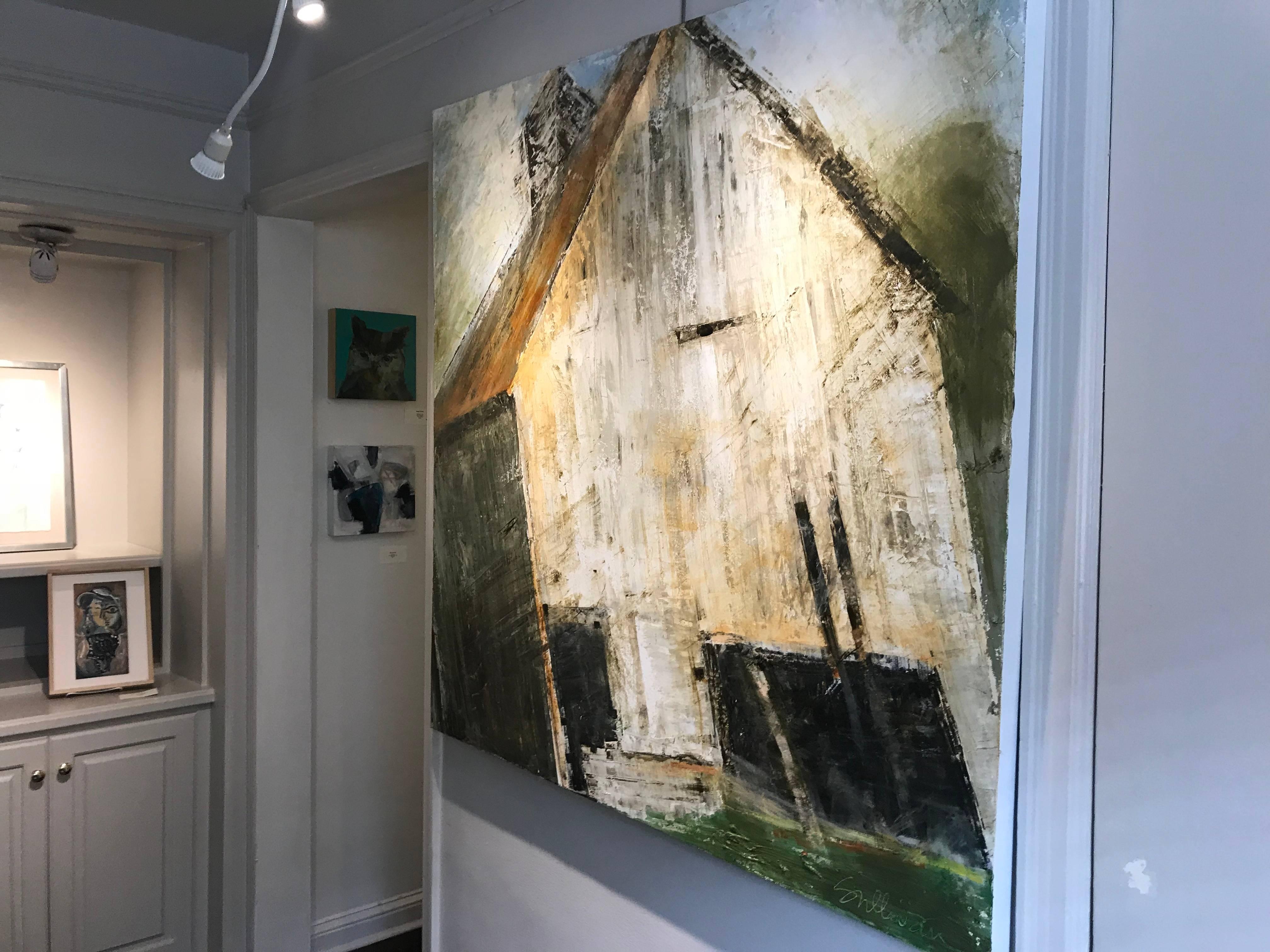 It only took us a second to fall in love with Amy Sullivan's abstracted barns and structures. Oozing with texture and media, her large-scale and slightly off-kilter renditions of the familiar shapes take on a whole new meaning that are