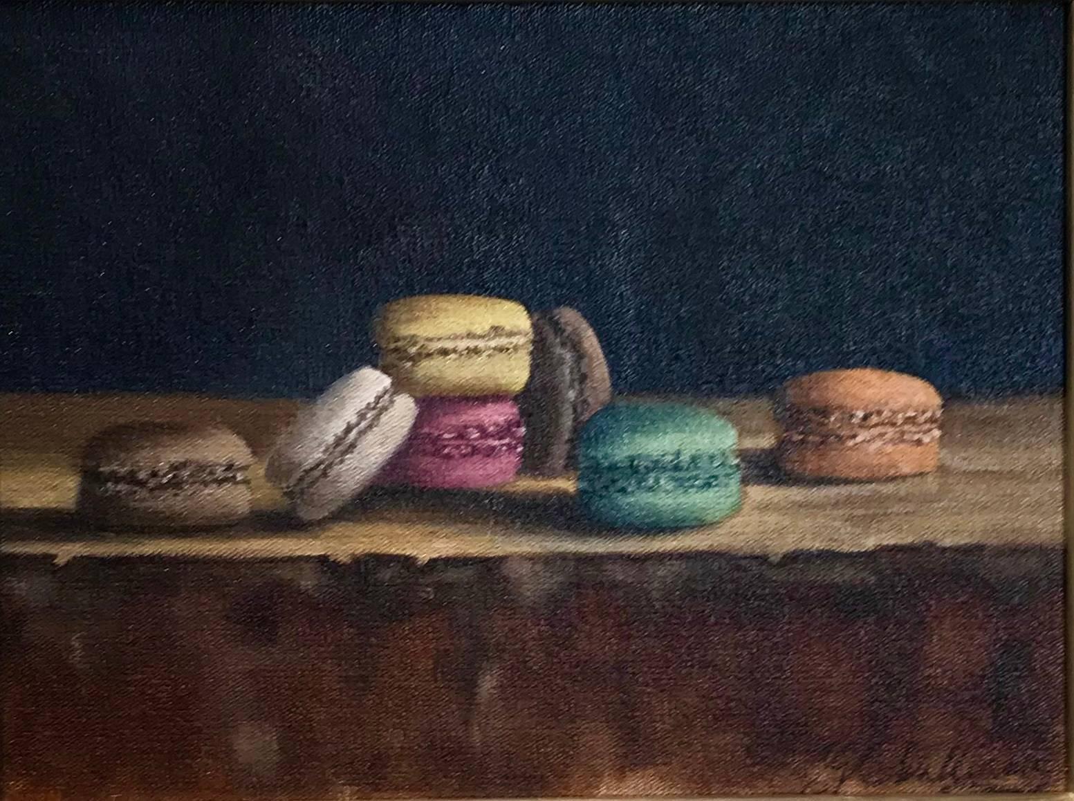 Ginny Williams Still-Life Painting - "Sweet" Small Framed Realist Macaroon Painting