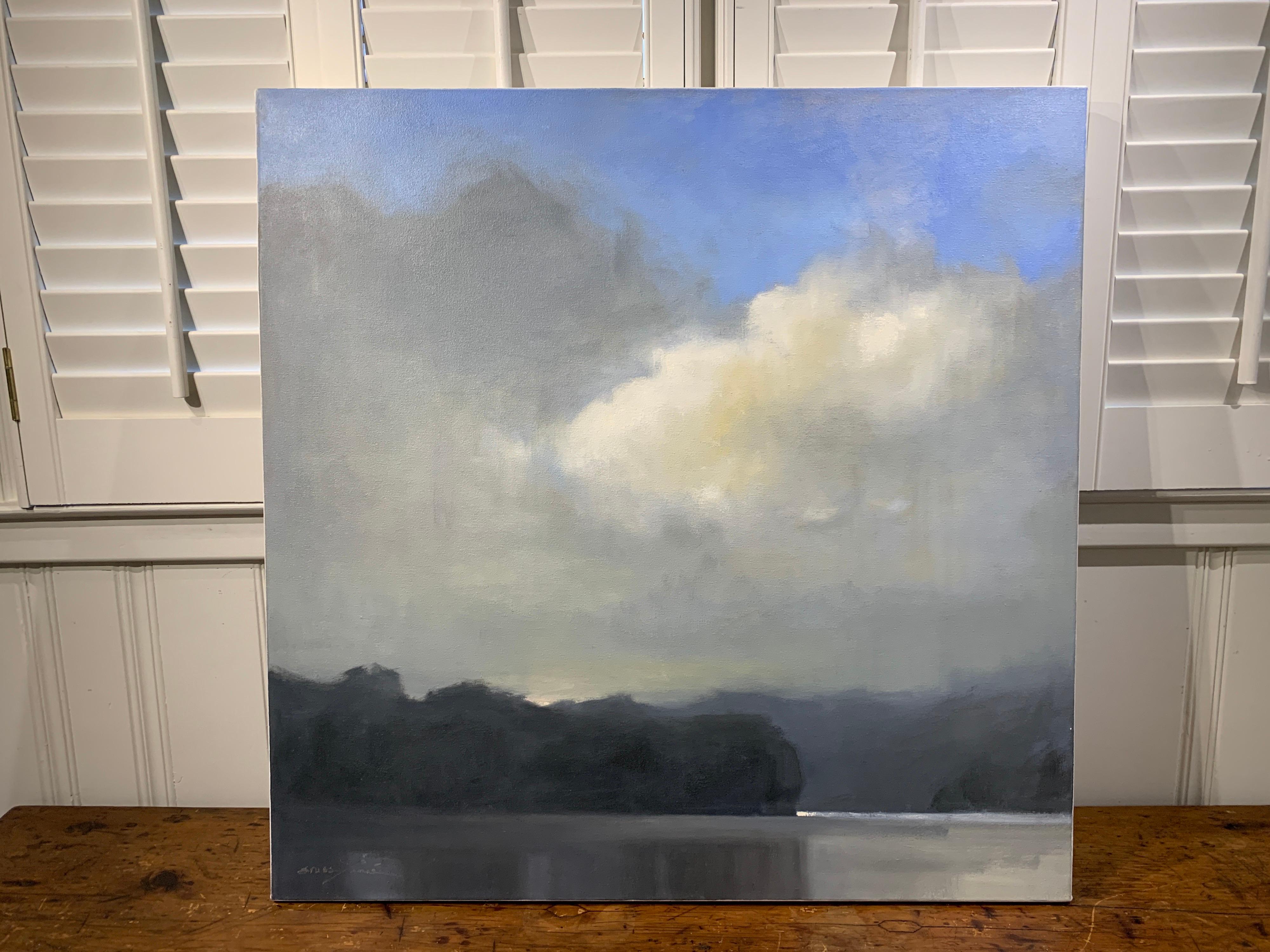 Breaking Storm by Sherrie Russ Levine, Large Square Landscape Painting in Blue 1