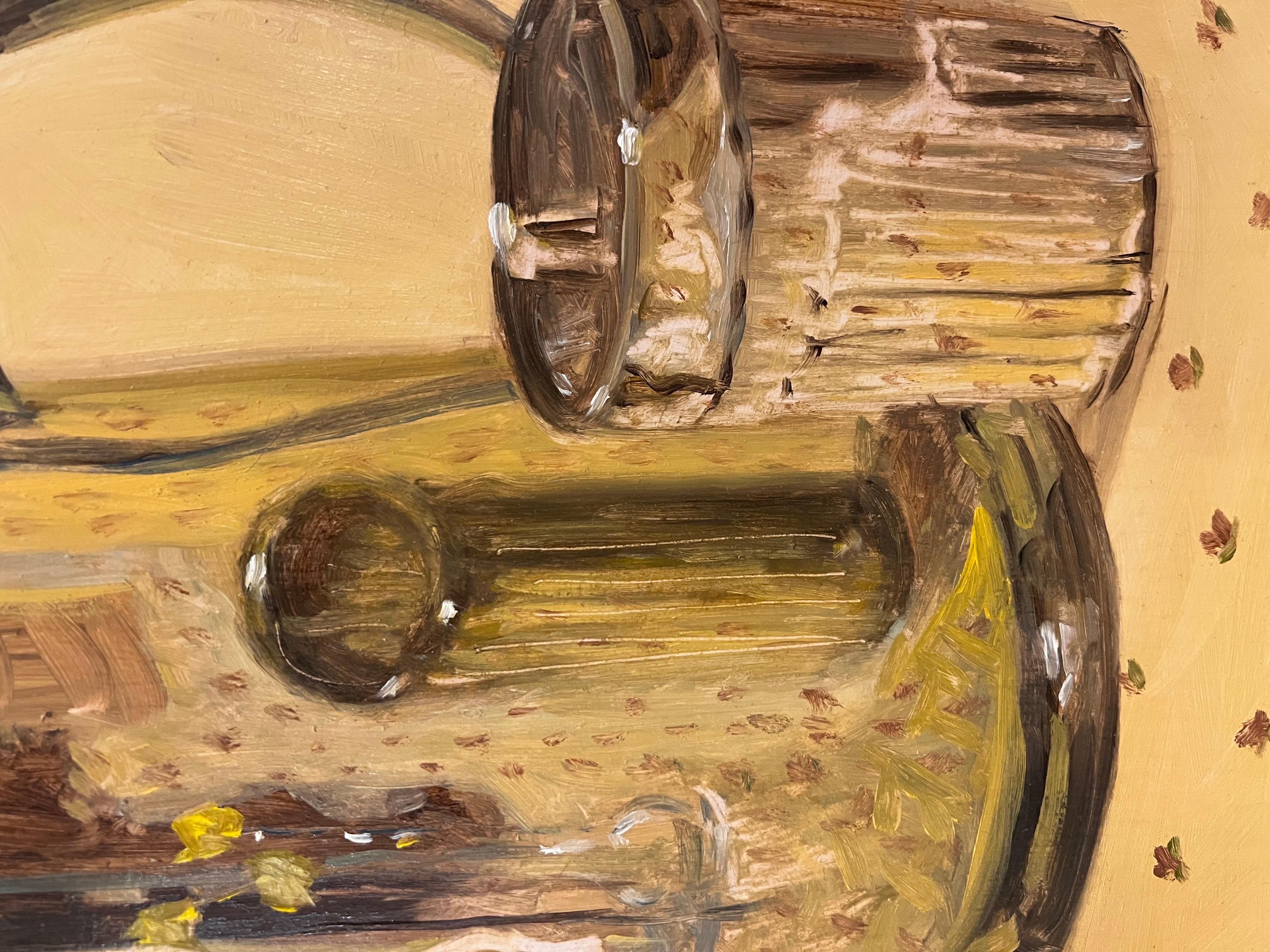 Still Life in Yellow by Ginny Williams Framed Tea Kettle Still Life Oil on Board For Sale 1