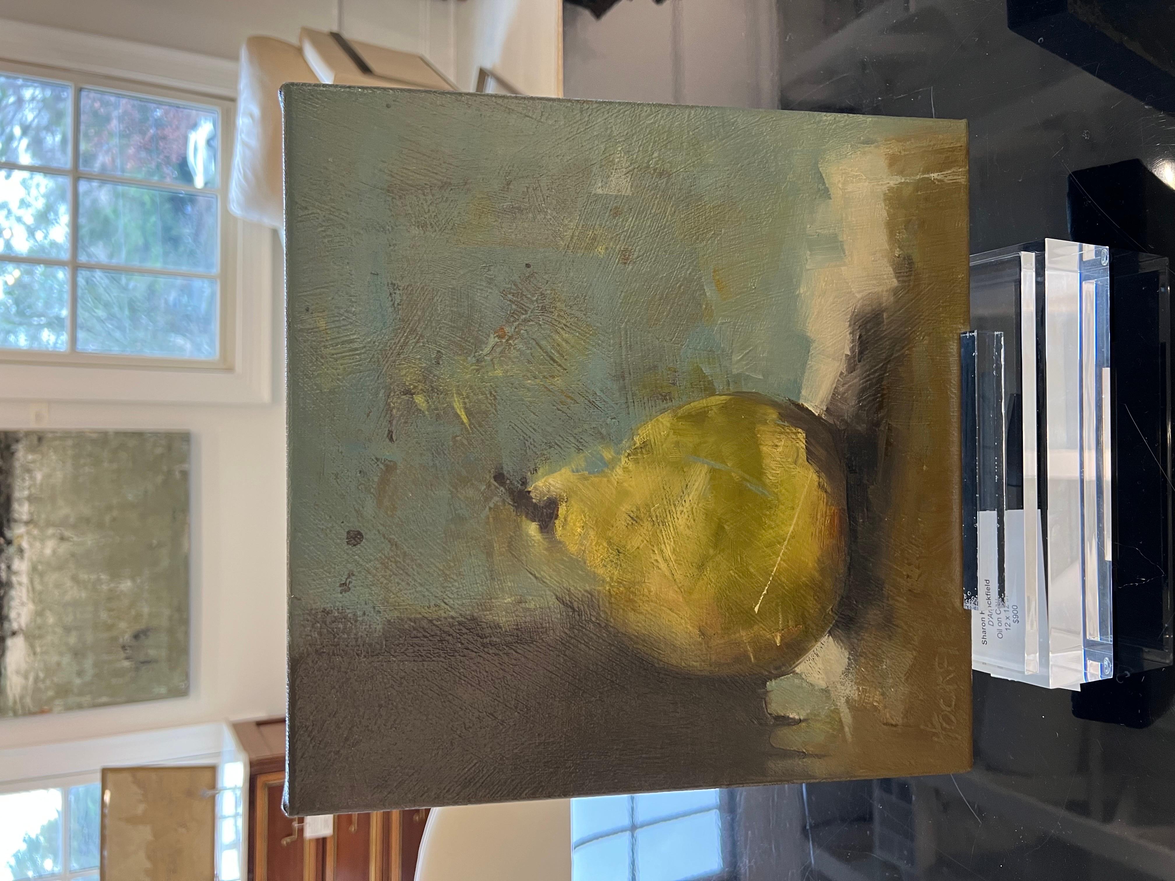 D'Anjou by Sharon Hockfield, Oil on Canvas Square Abstract Still Life Pear 2
