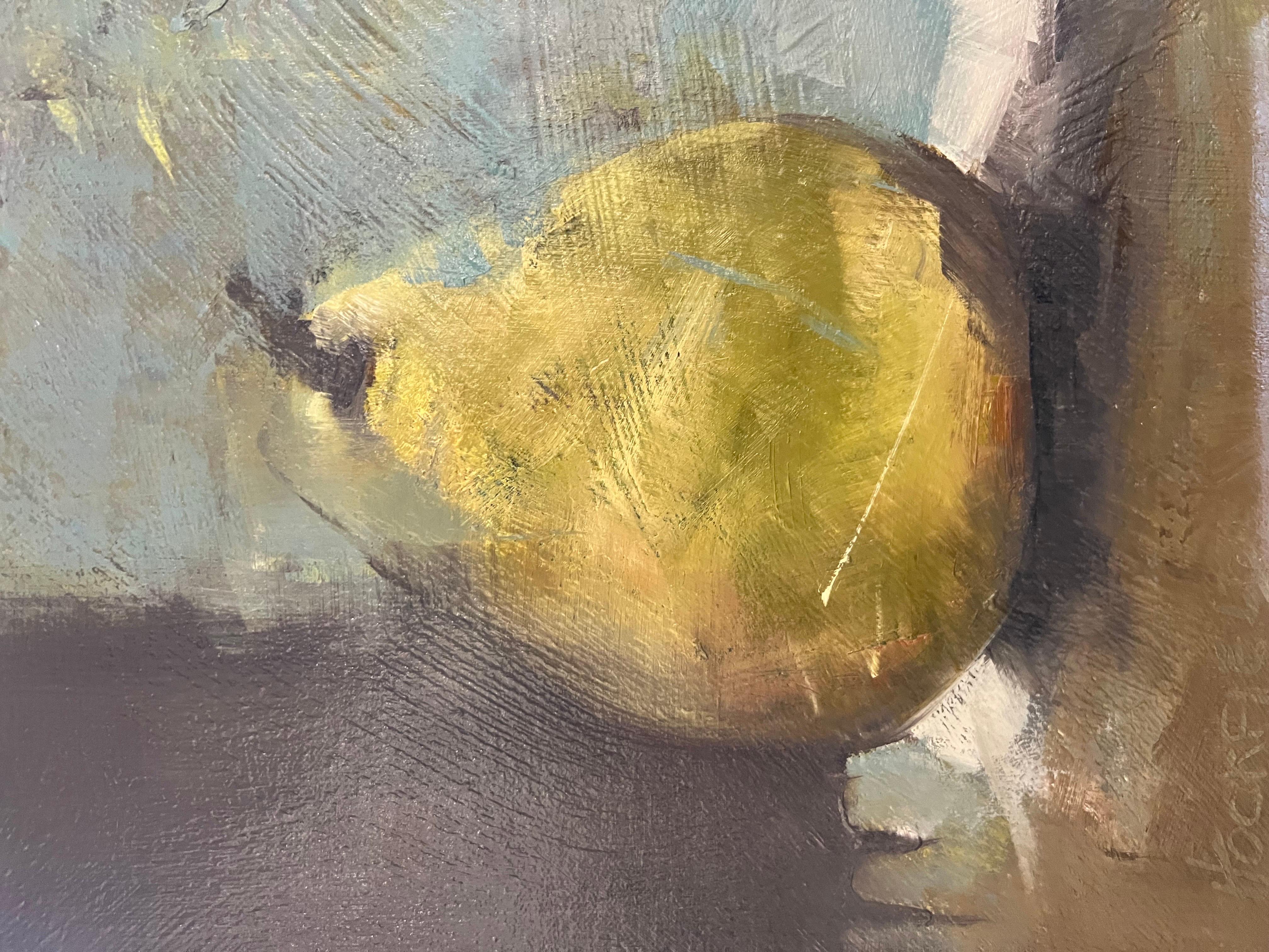 D'Anjou by Sharon Hockfield, Oil on Canvas Square Abstract Still Life Pear 3