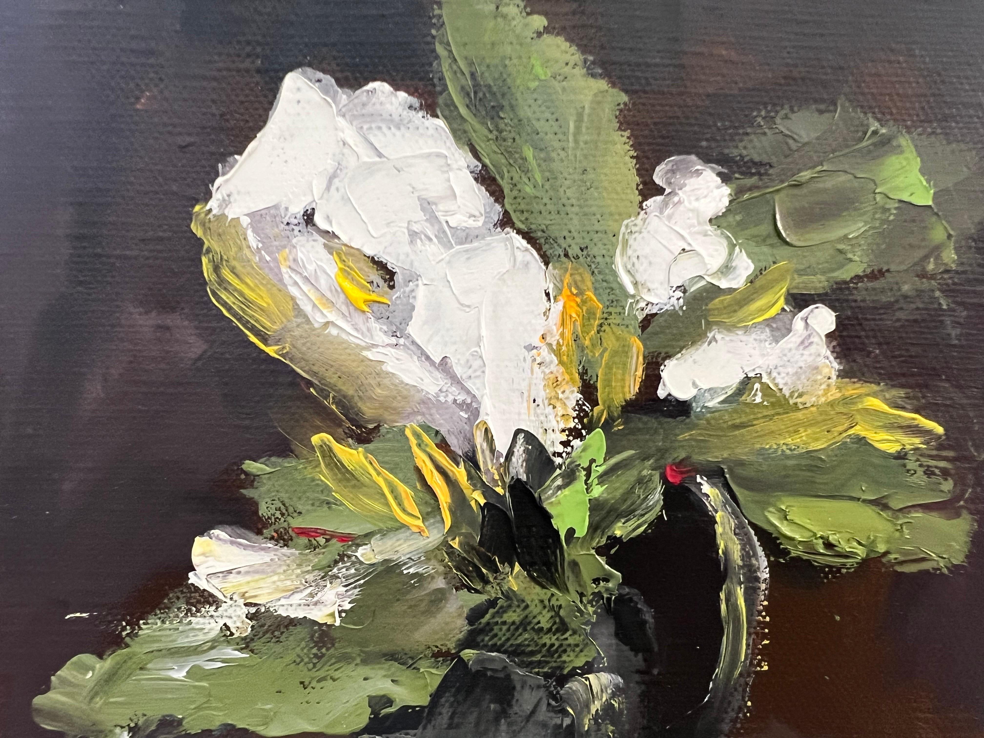 Jolies Fleurs Blanches von Andree Thobaty, zeitgenössisches geblümtes Gemälde 3