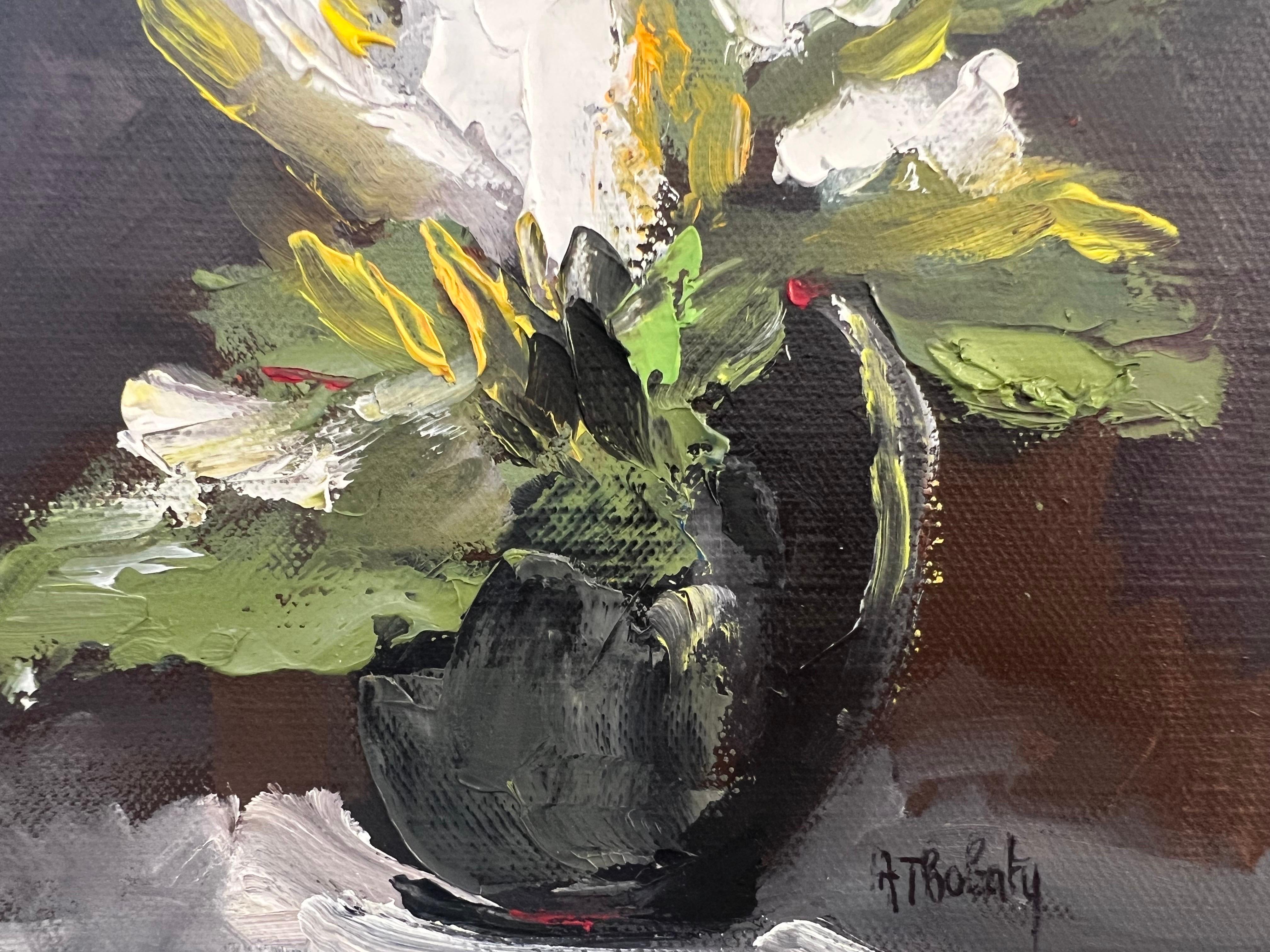 Jolies Fleurs Blanches von Andree Thobaty, zeitgenössisches geblümtes Gemälde 4