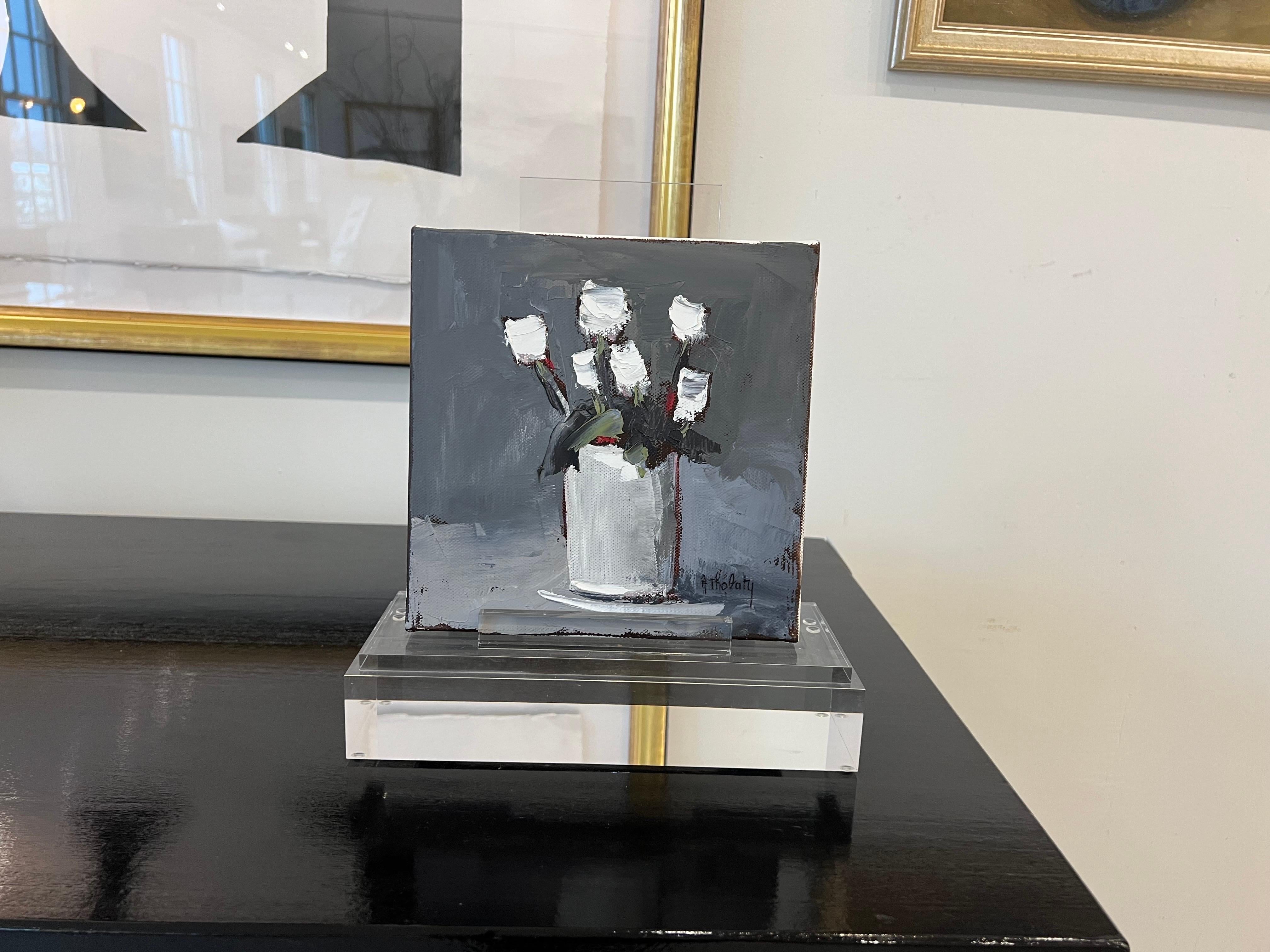 Tulipes Blanches by Andree Thobaty, Petite French Contemporary Floral Painting 1