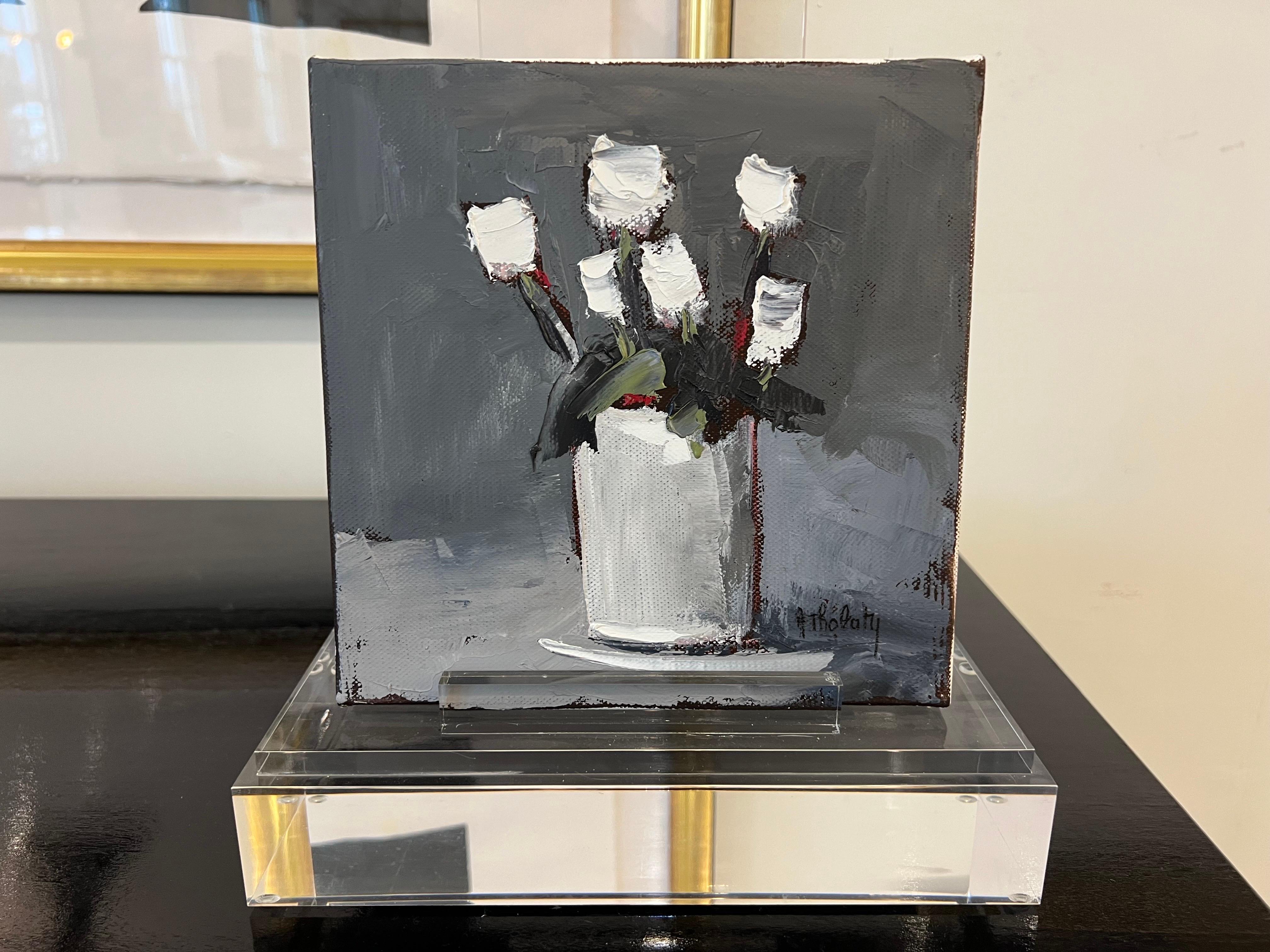 Tulipes Blanches by Andree Thobaty, Petite French Contemporary Floral Painting 2