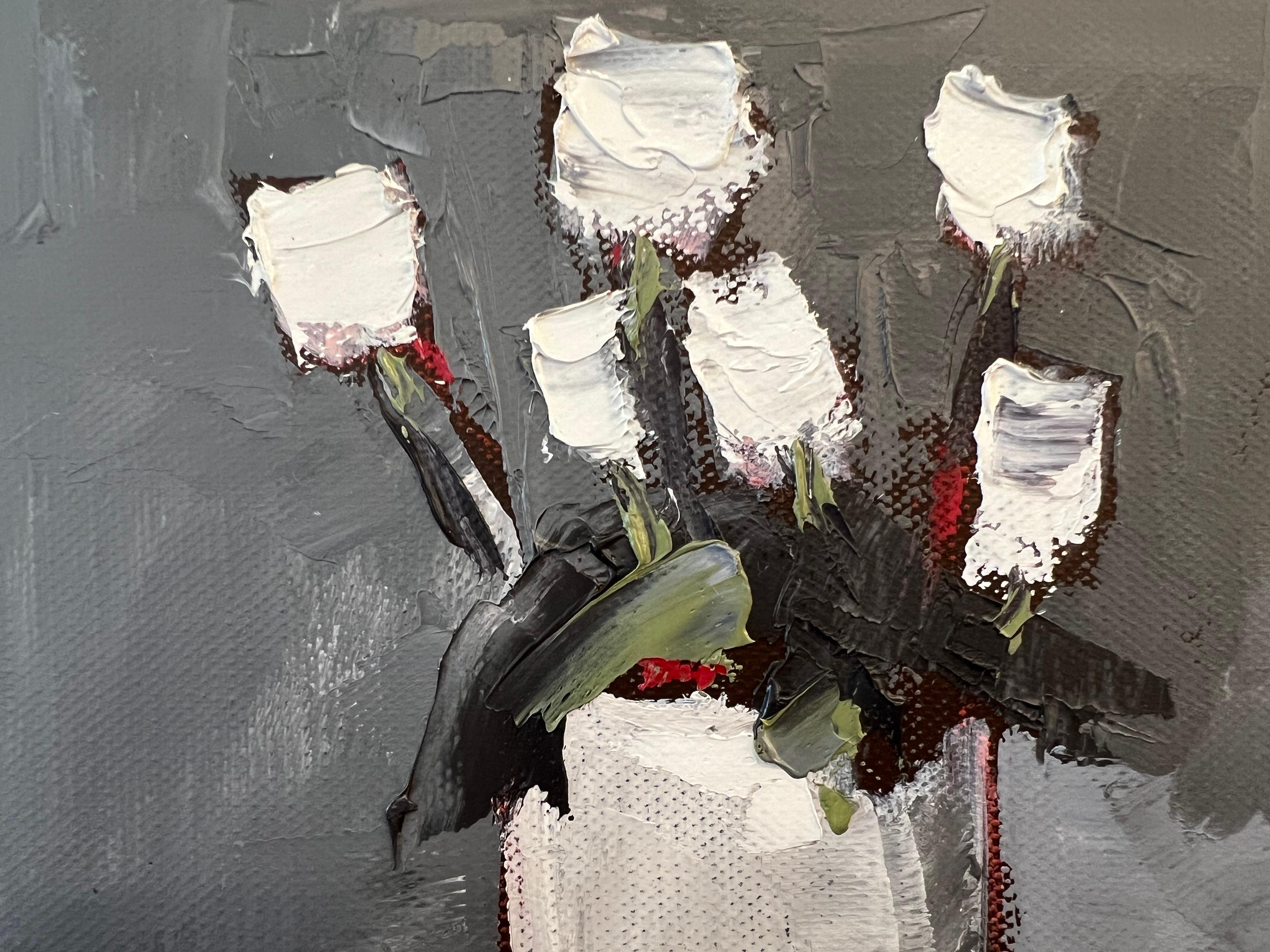 Tulipes Blanches by Andree Thobaty, Petite French Contemporary Floral Painting 3