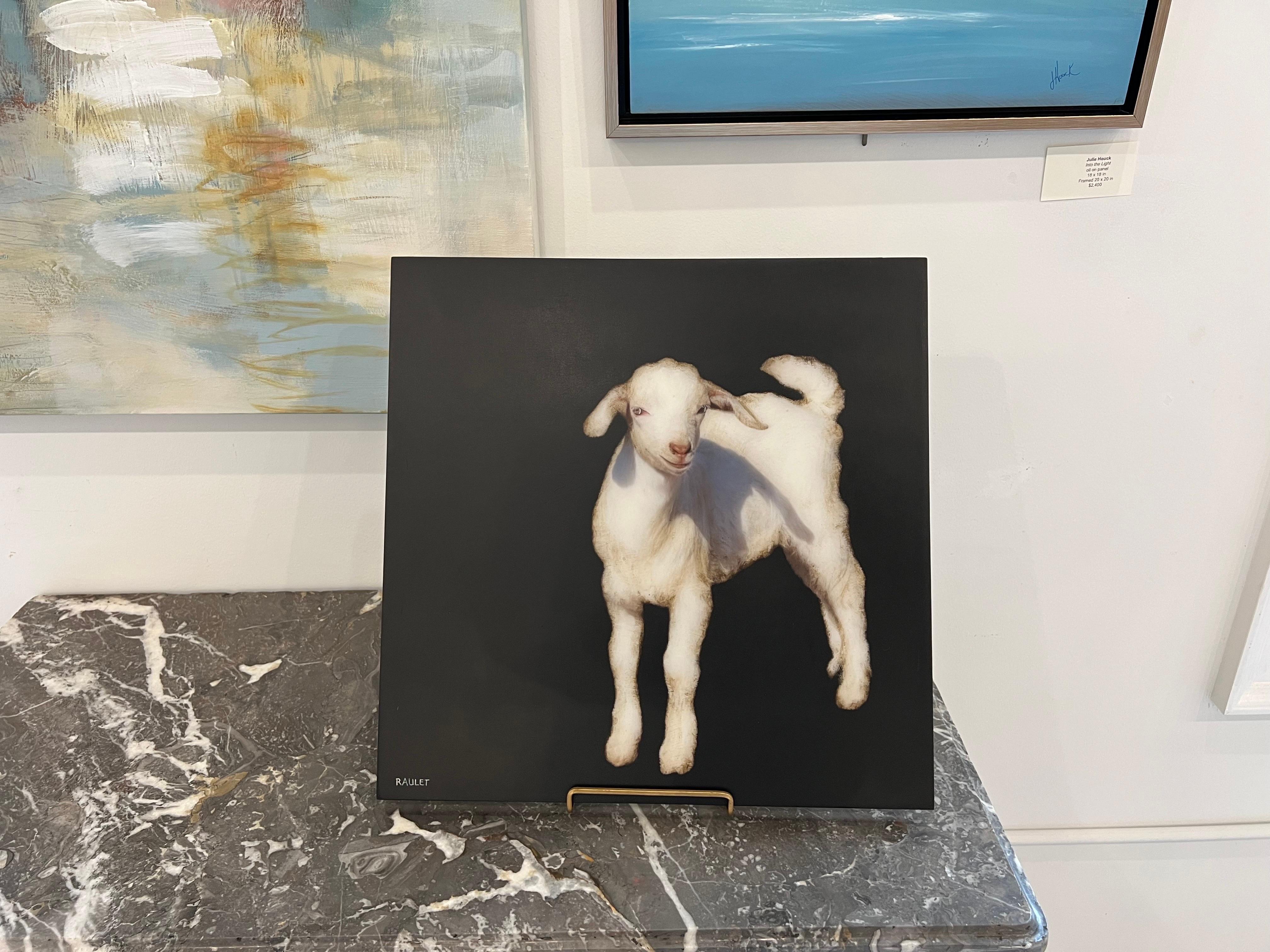 Little Bo di Dawne Raulet, opera d'arte contemporanea mista di agnello in formato Petite 1