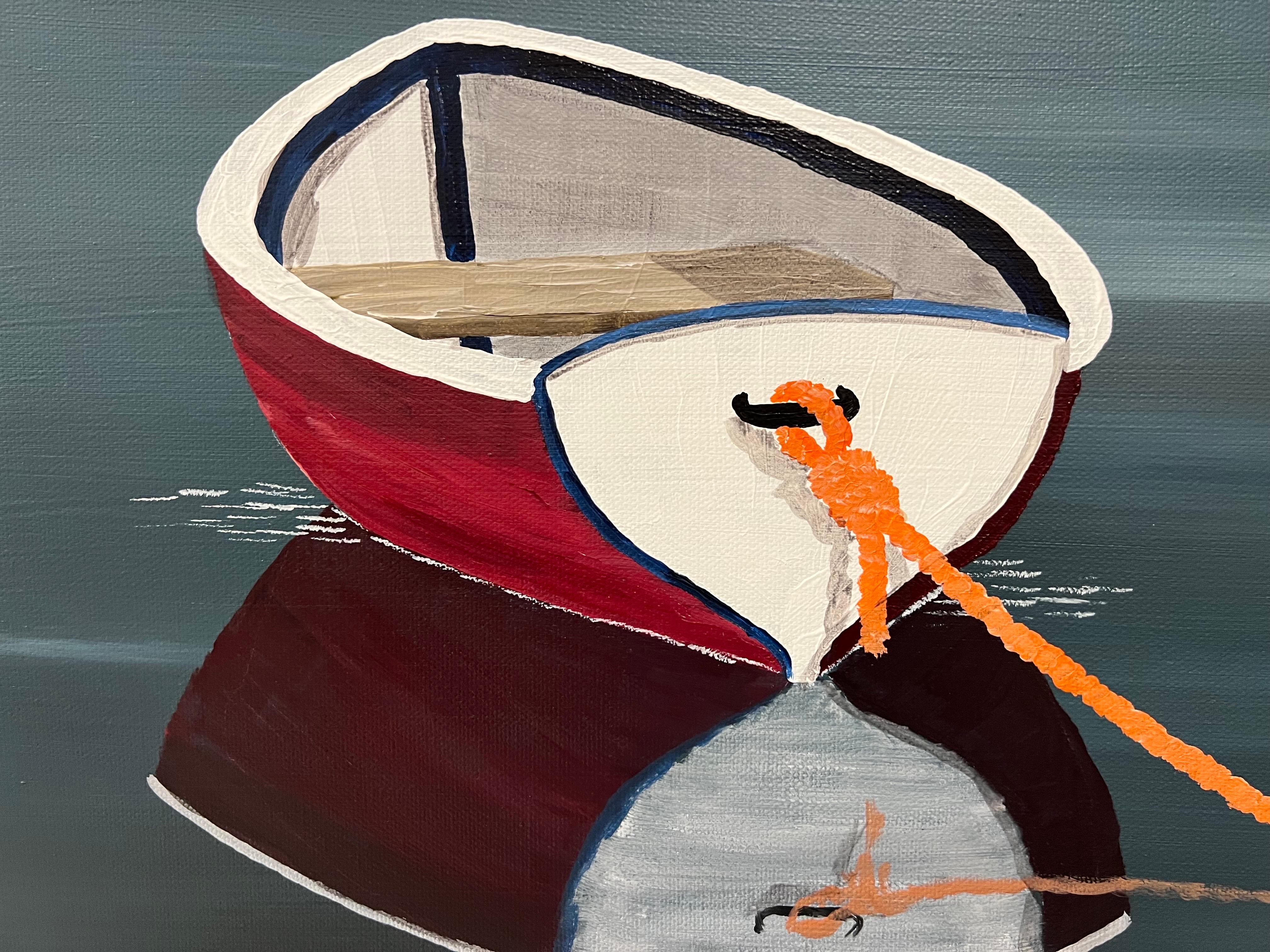 Still Waters by Susan Kinsella, Boat with Orange Acrylic on Canvas Painting 2