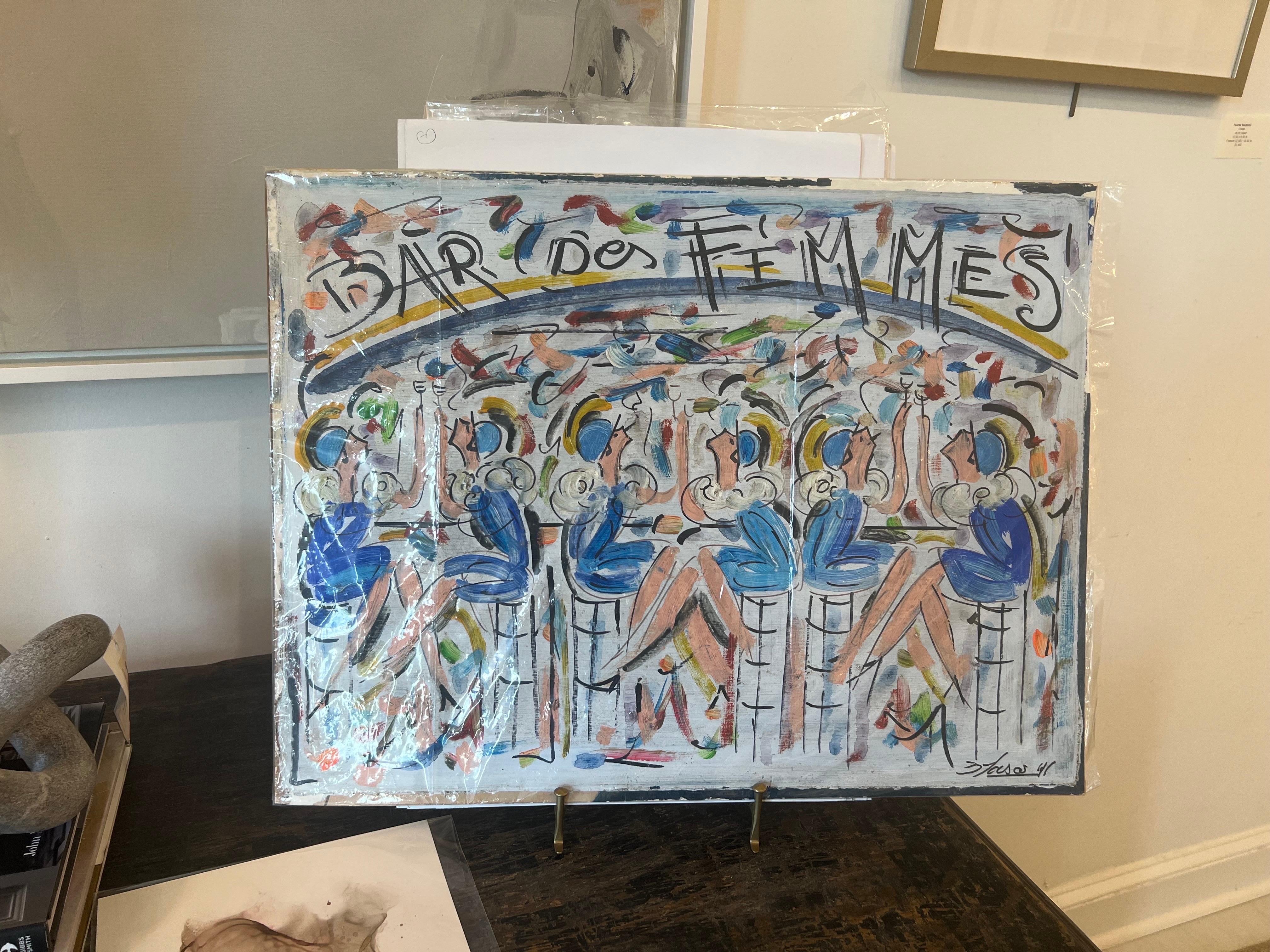 Bar De Femmes di Blasco, Pittura francese contemporanea su tavola - Art di Isidro Blasco