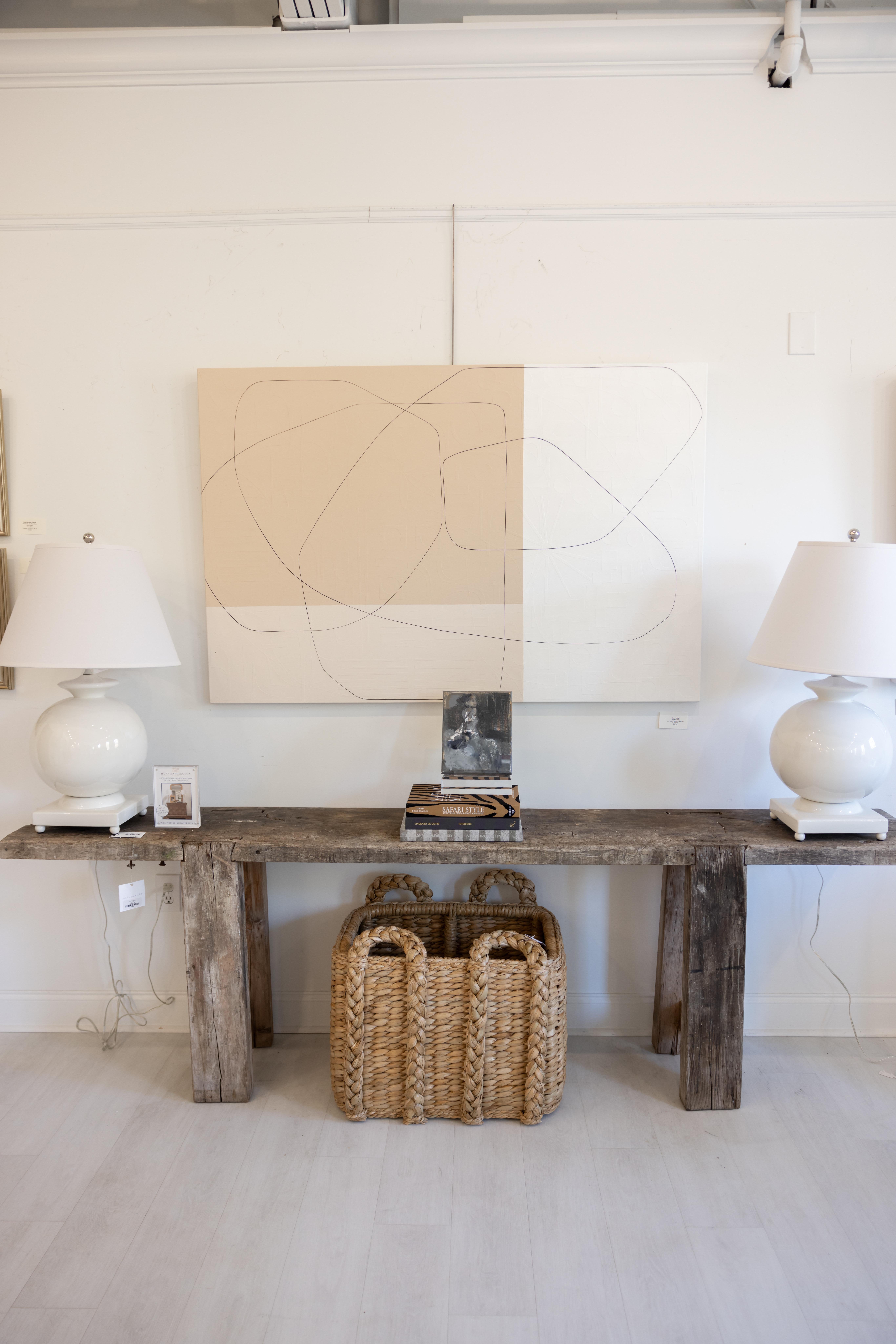 Farmhouse by Maura Segal, peinture contemporaine minimaliste sur toile avec collage 1