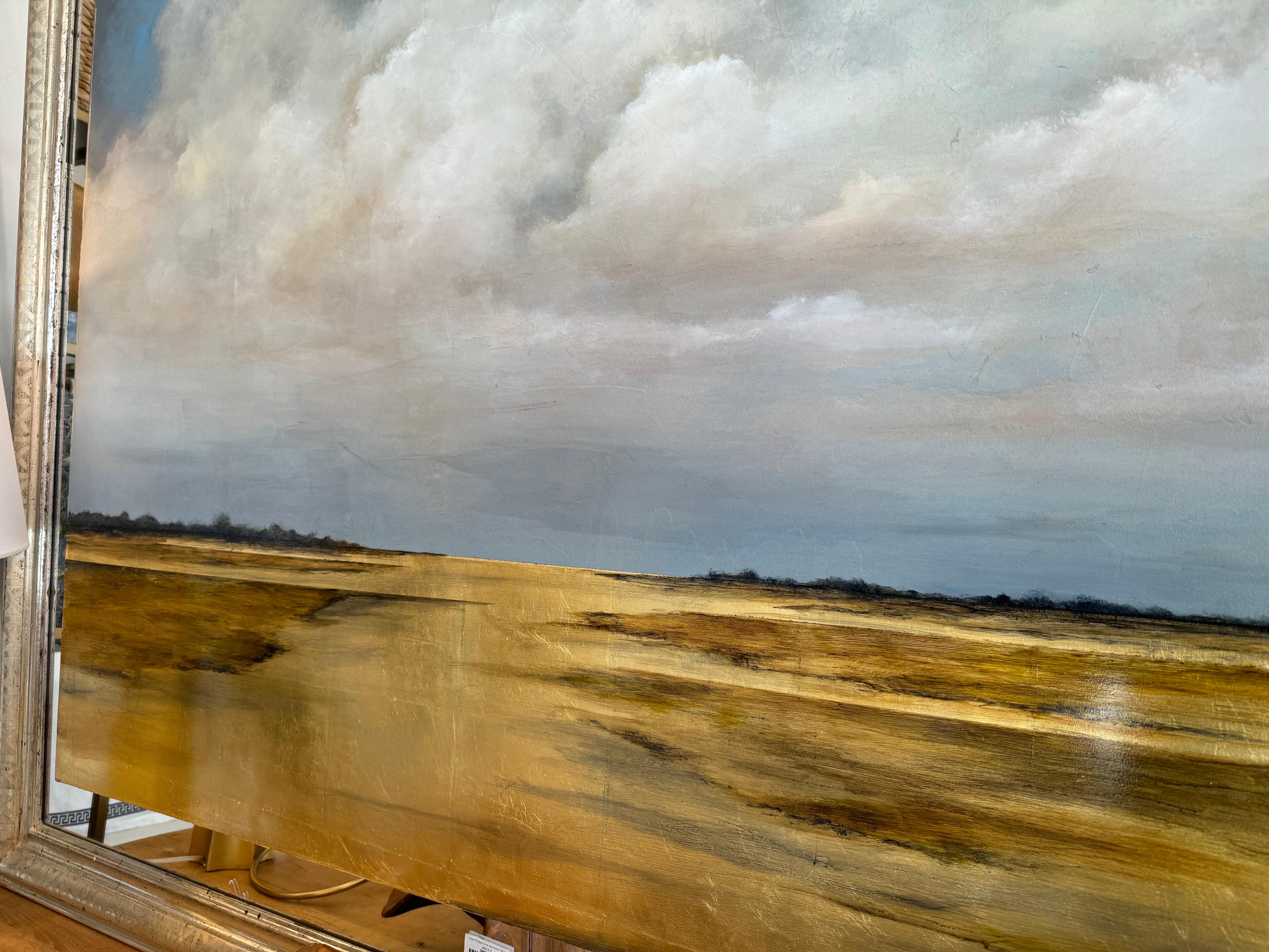 From Here to There by Jim Seitz, Horizontal Landscape Painting with Gold Leaf For Sale 4