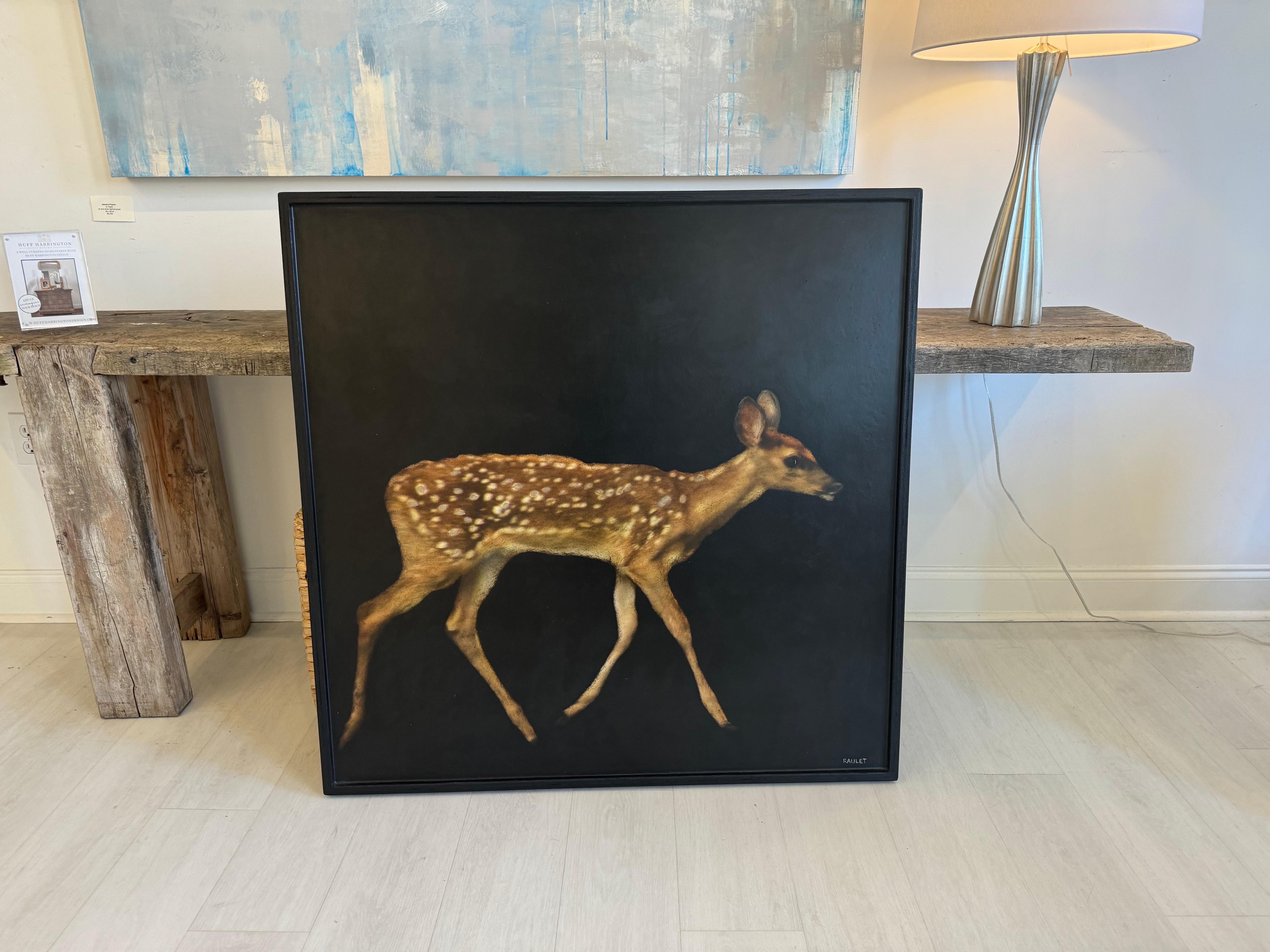 Fawning for You by Dawne Raulet Contemporary Animal Mixed Media with Black Deer For Sale 2