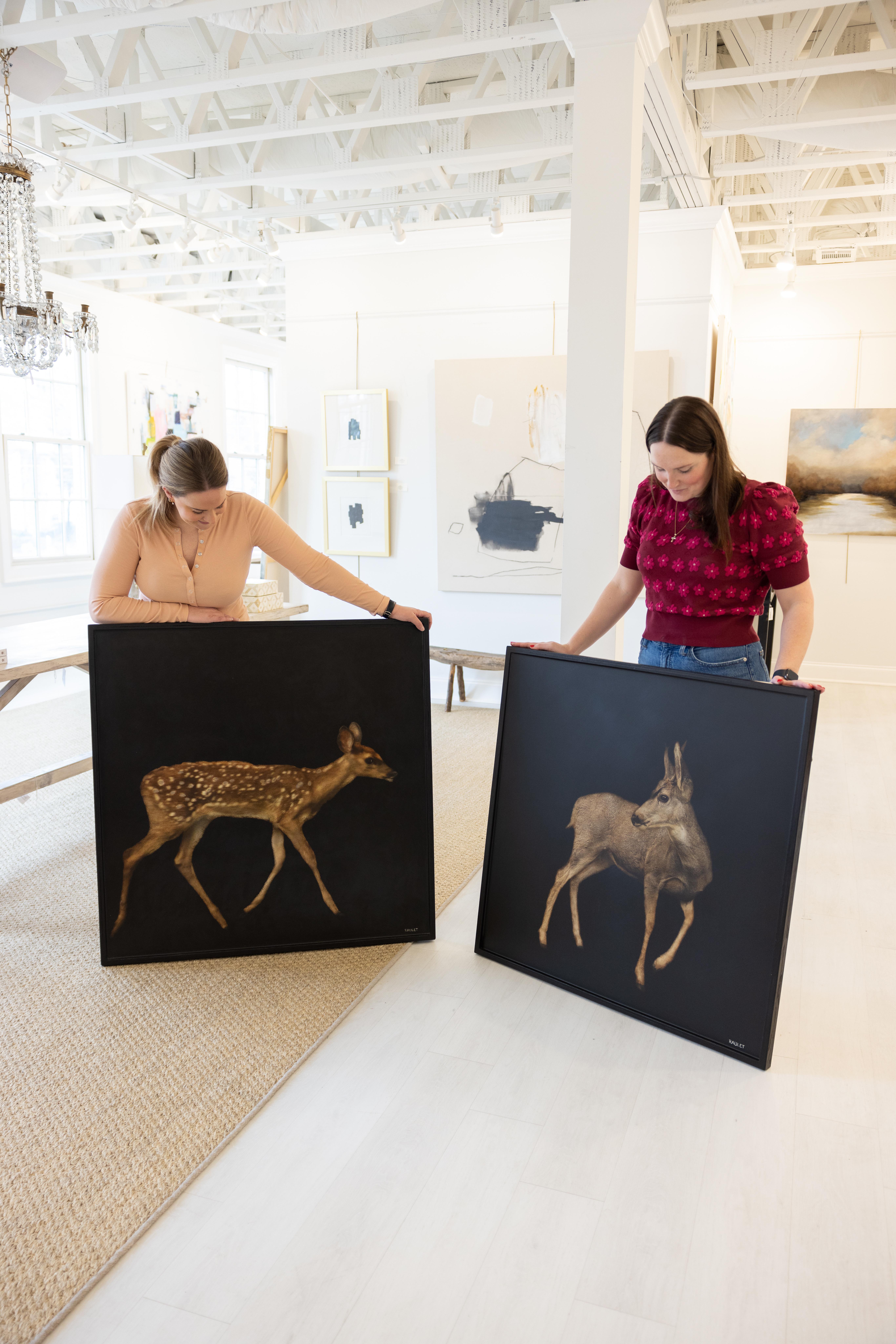 Fawning for You by Dawne Raulet Contemporary Animal Mixed Media with Black Deer For Sale 1