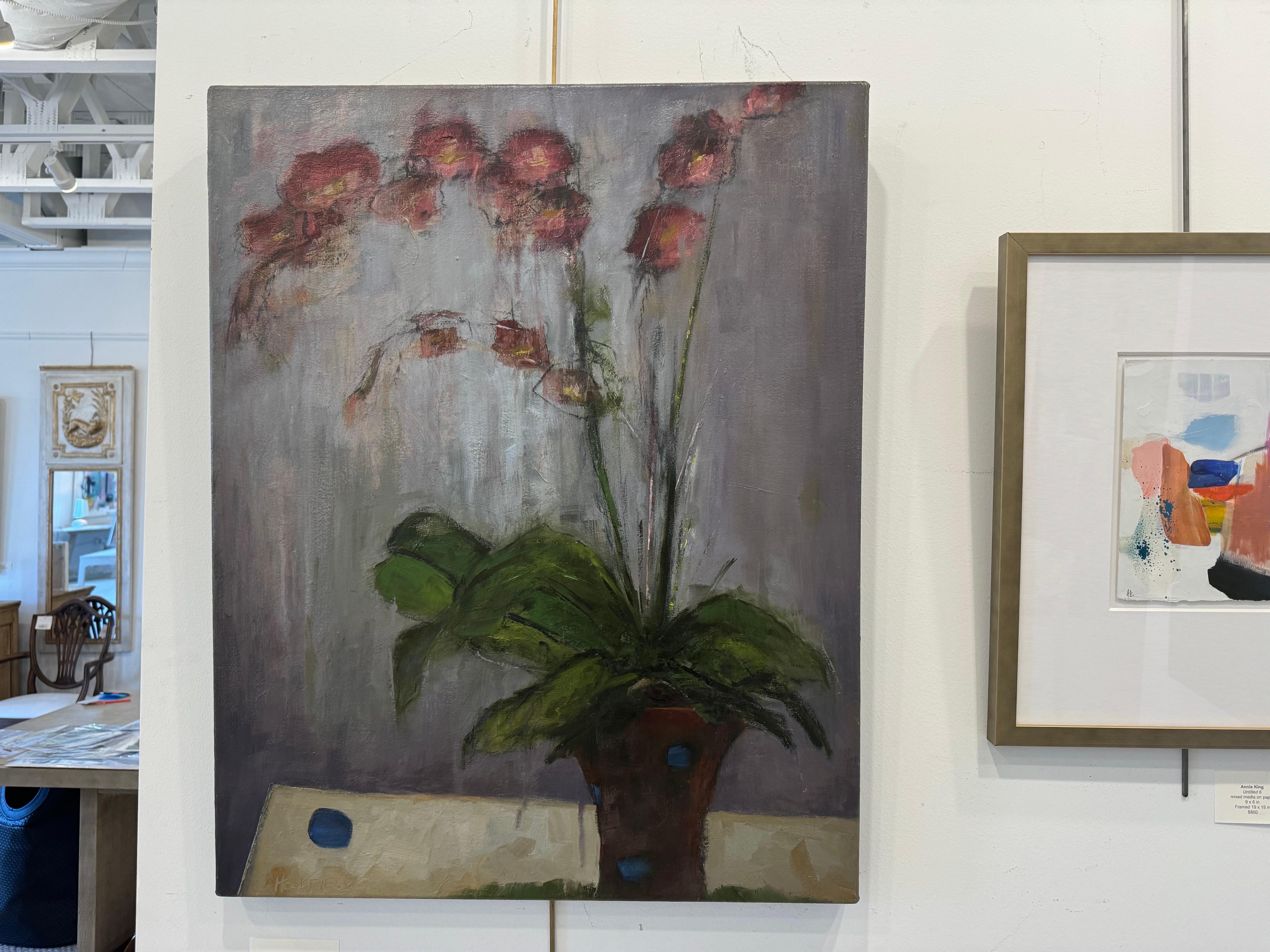 The Orchid Pot by Sharon Hockfield, Oil on Canvas Contemporary Abstract Floral For Sale 2