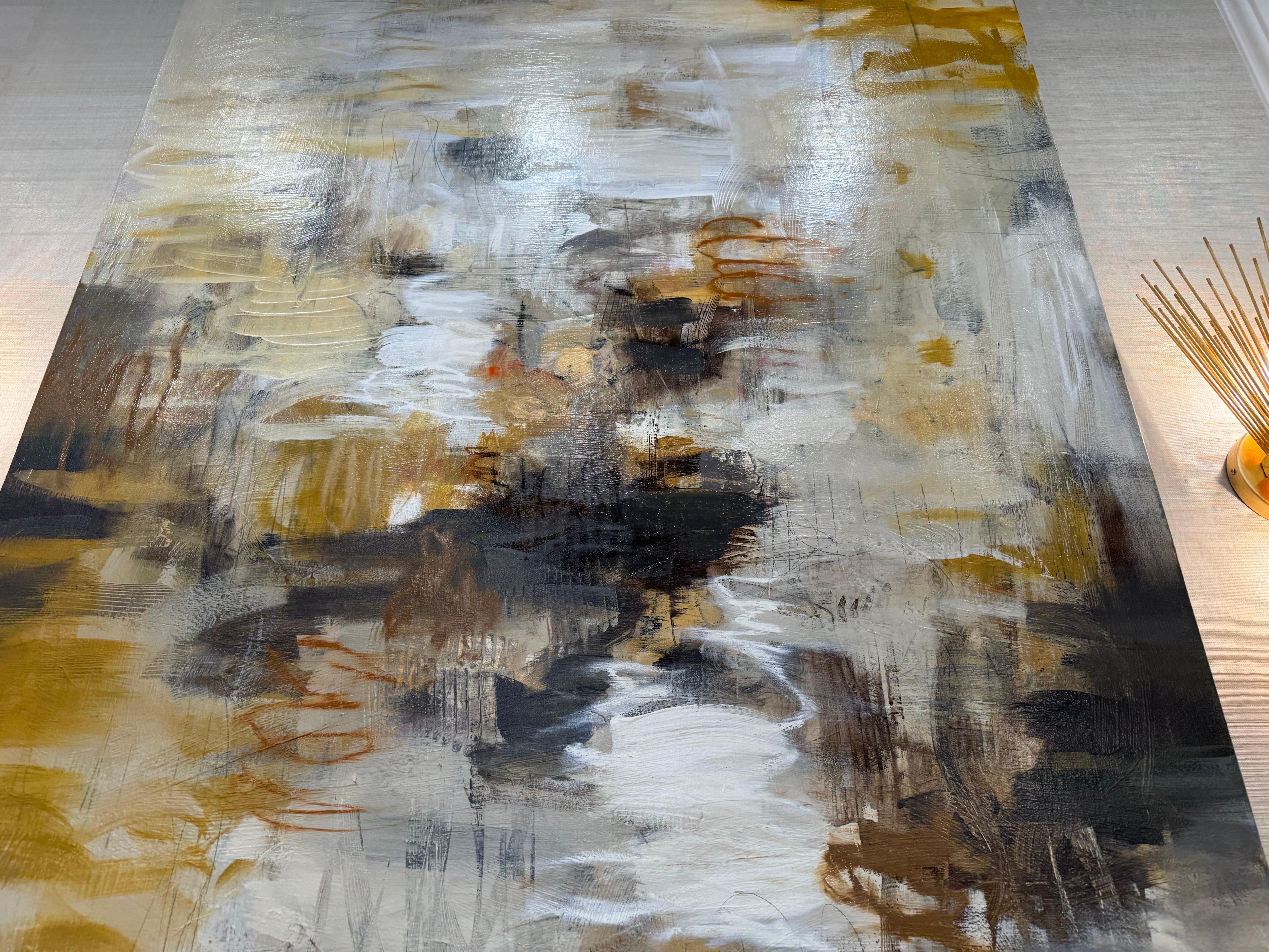 Firestorm by Christina Doelling, Large Vertical Abstract Painting with Neutrals For Sale 5