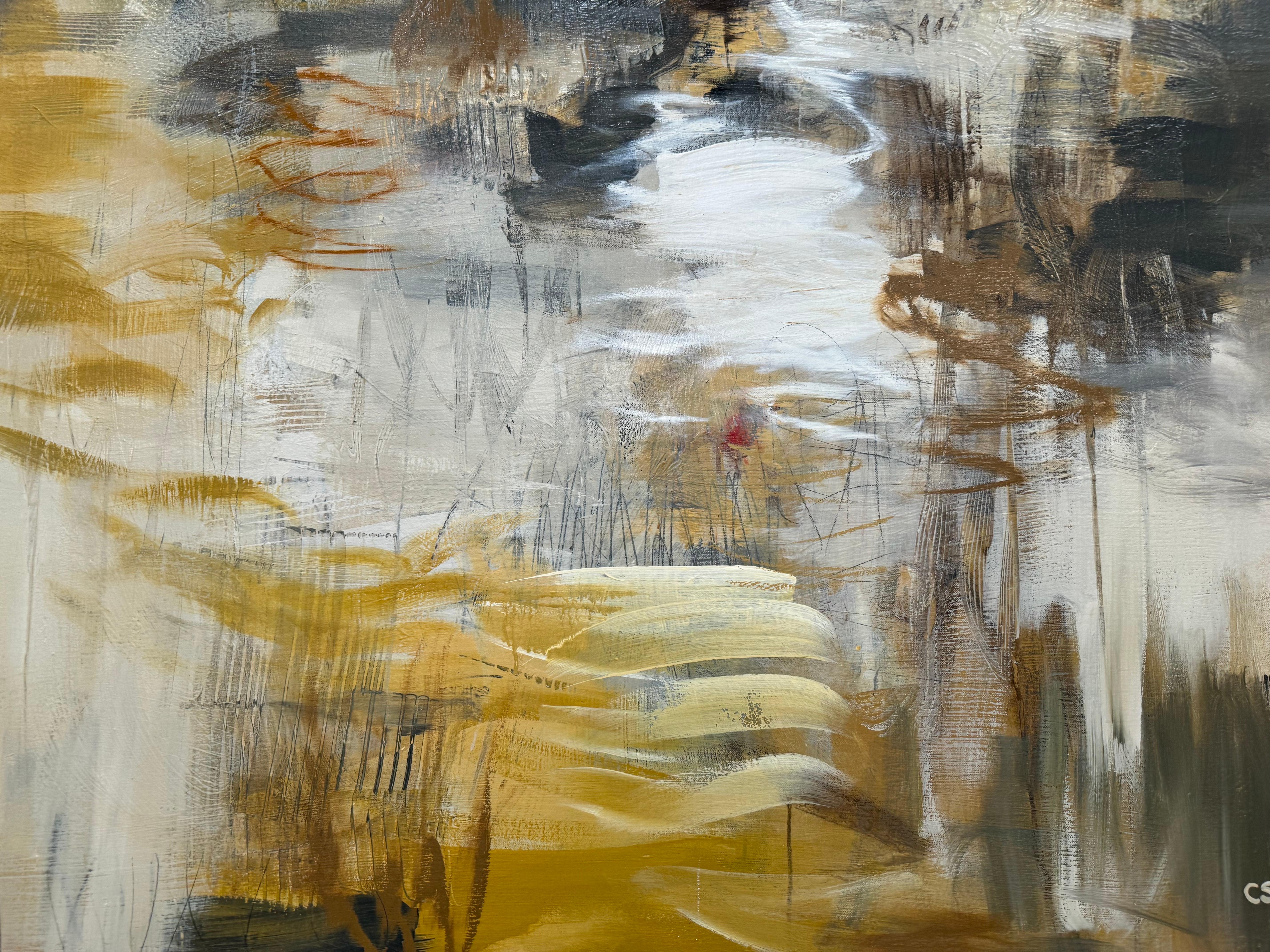 Firestorm von Christina Doelling, Großes vertikales abstraktes Gemälde mit Neutraltönen im Angebot 4