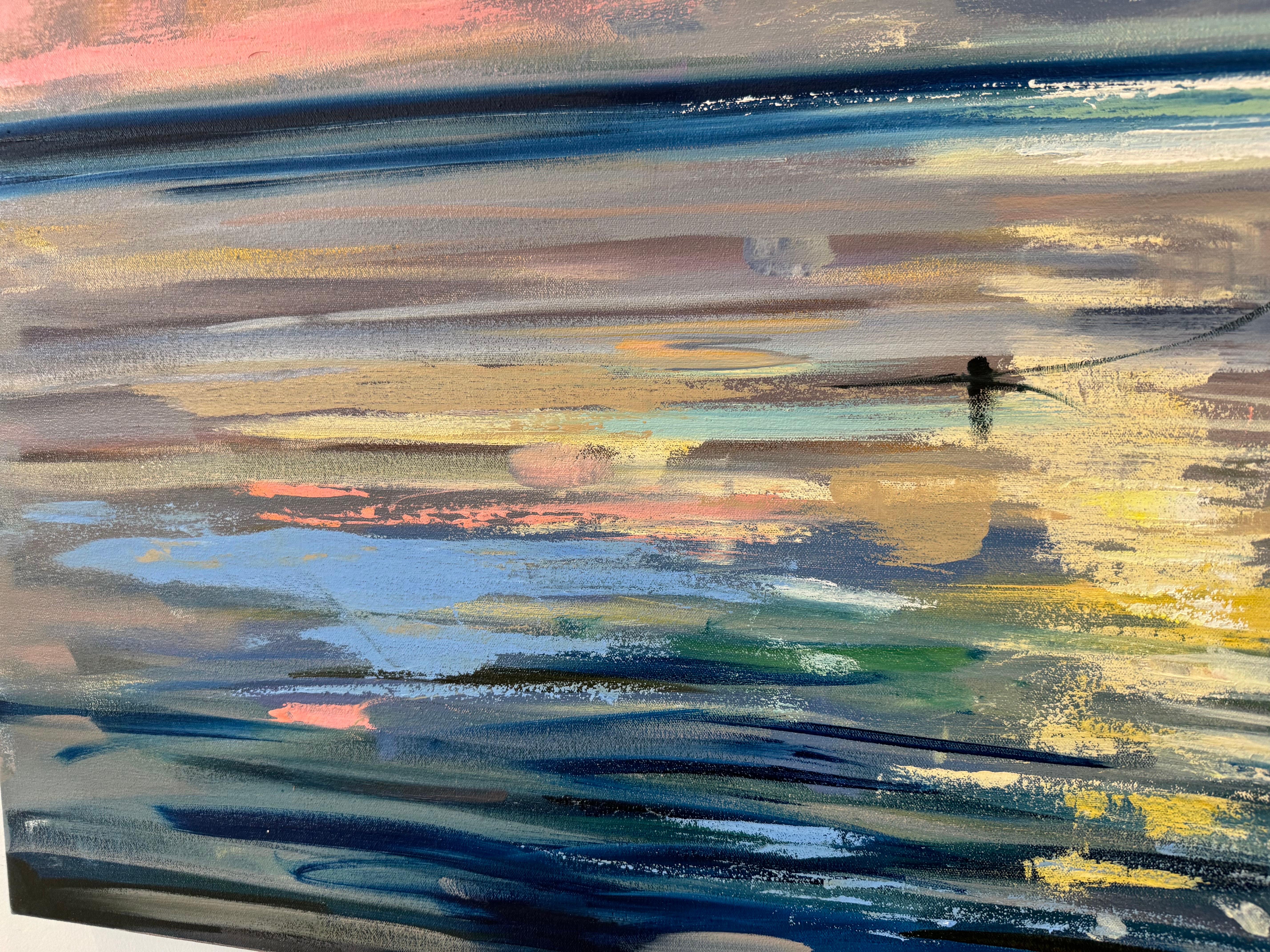 Sky Reflection by Craig Mooney, Large Contemporary Landscape with Boat and Ocean For Sale 2