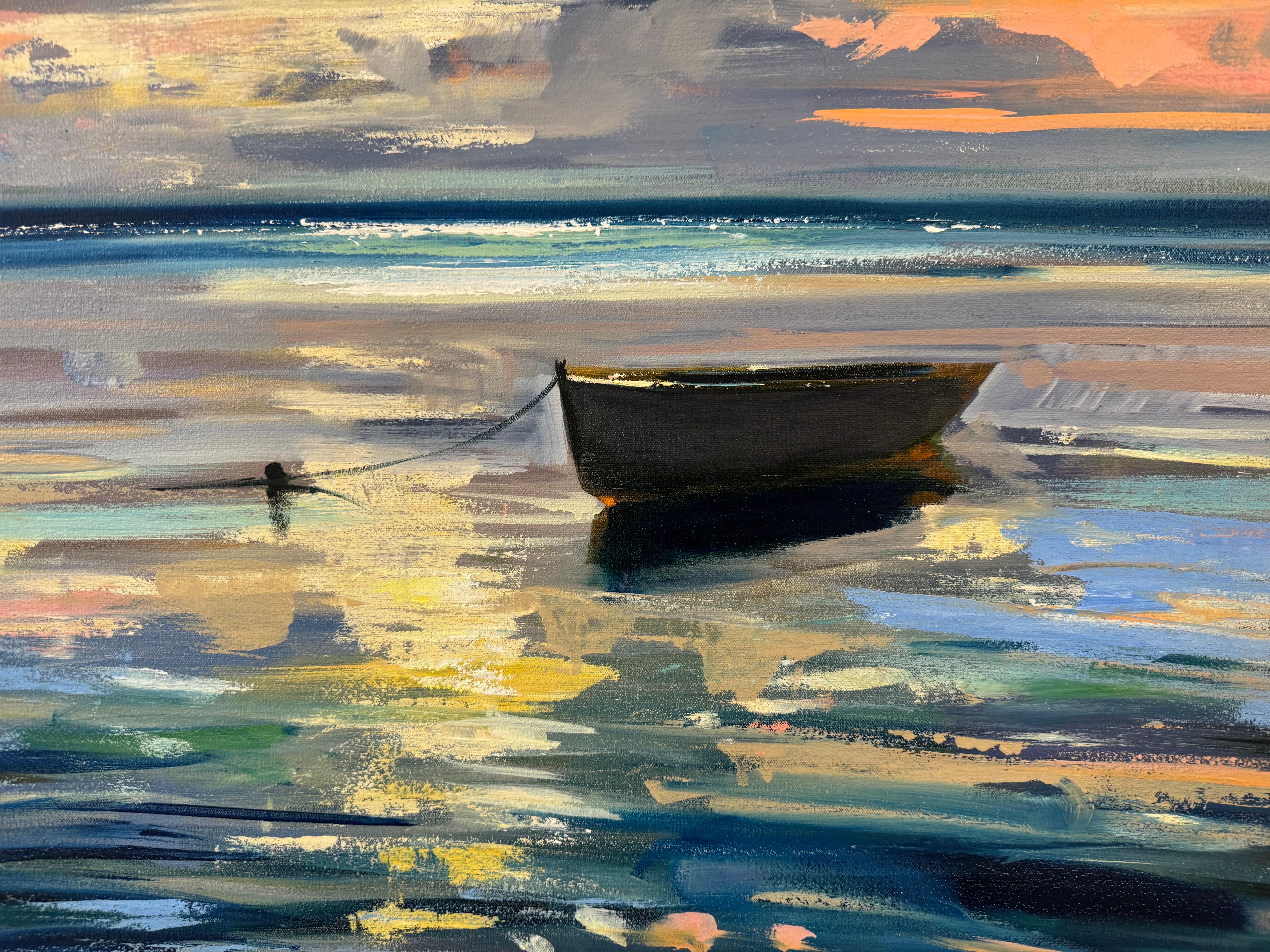 Sky Reflection by Craig Mooney, Large Contemporary Landscape with Boat and Ocean For Sale 3