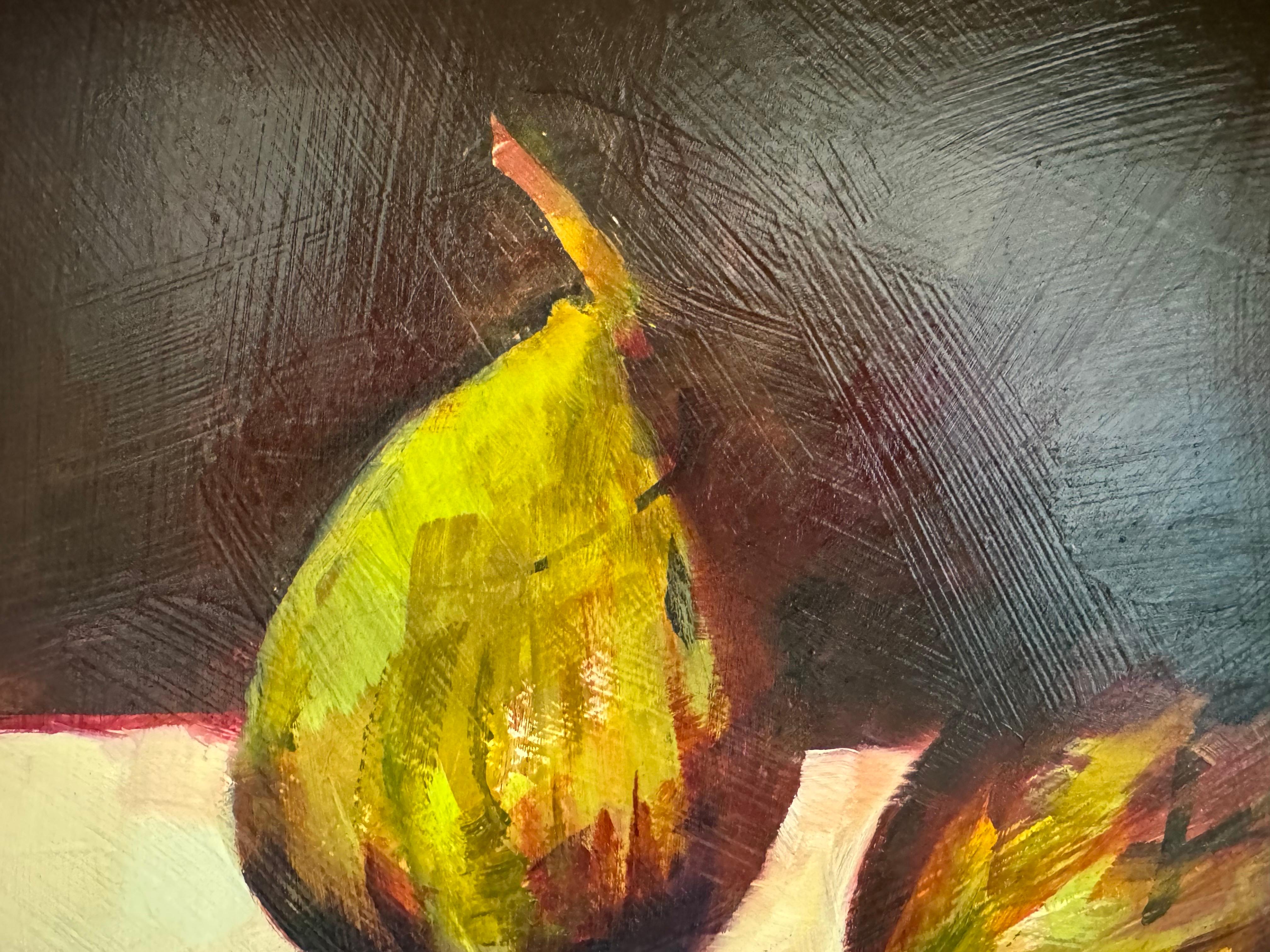 Fig II von Sharon Hockfield, Öl auf Leinwand Quadratisches abstraktes Obststillleben im Angebot 4
