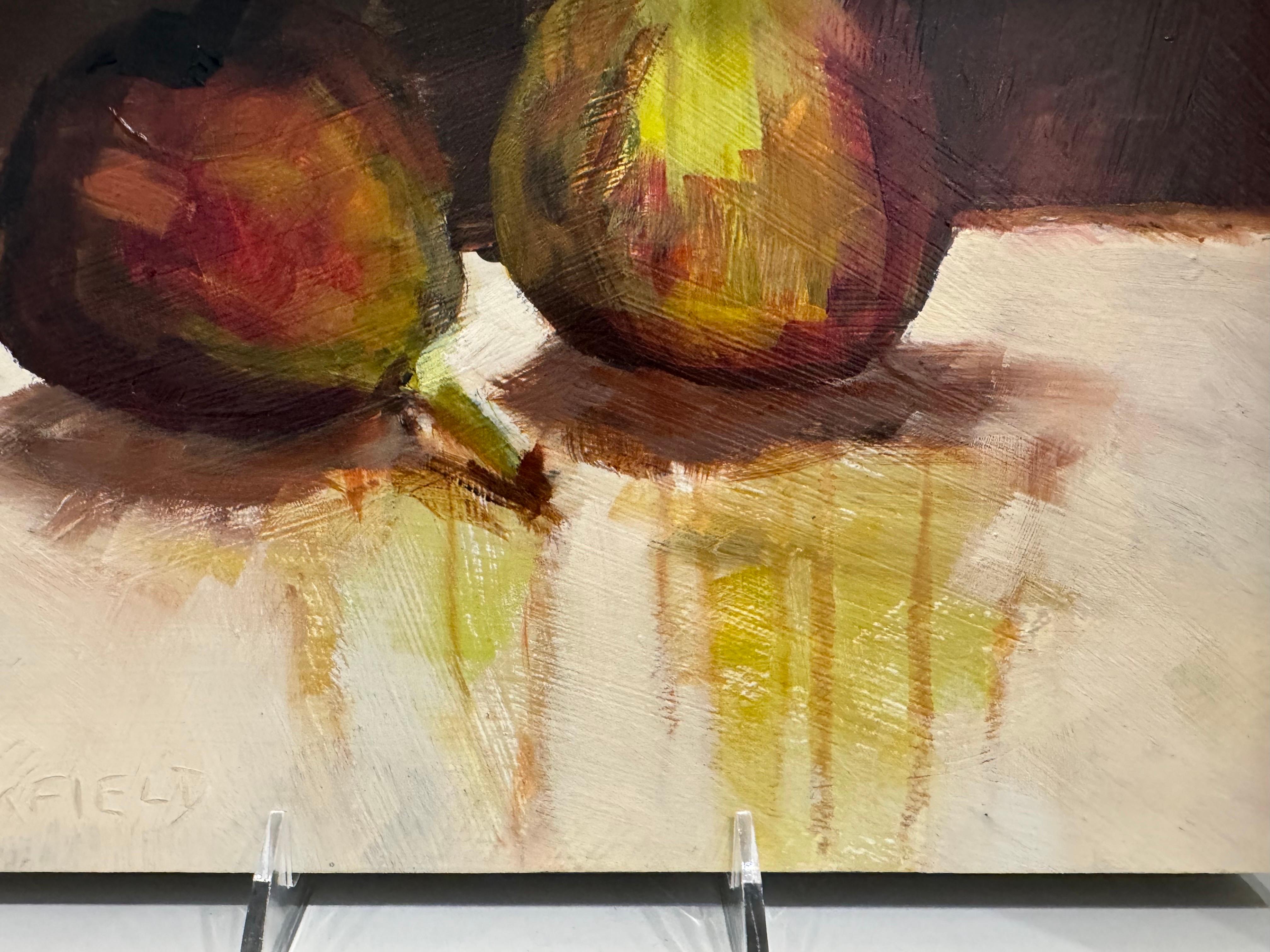 Fig I by Sharon Hockfield, Oil on Canvas Square Abstract Fruit Still Life For Sale 2