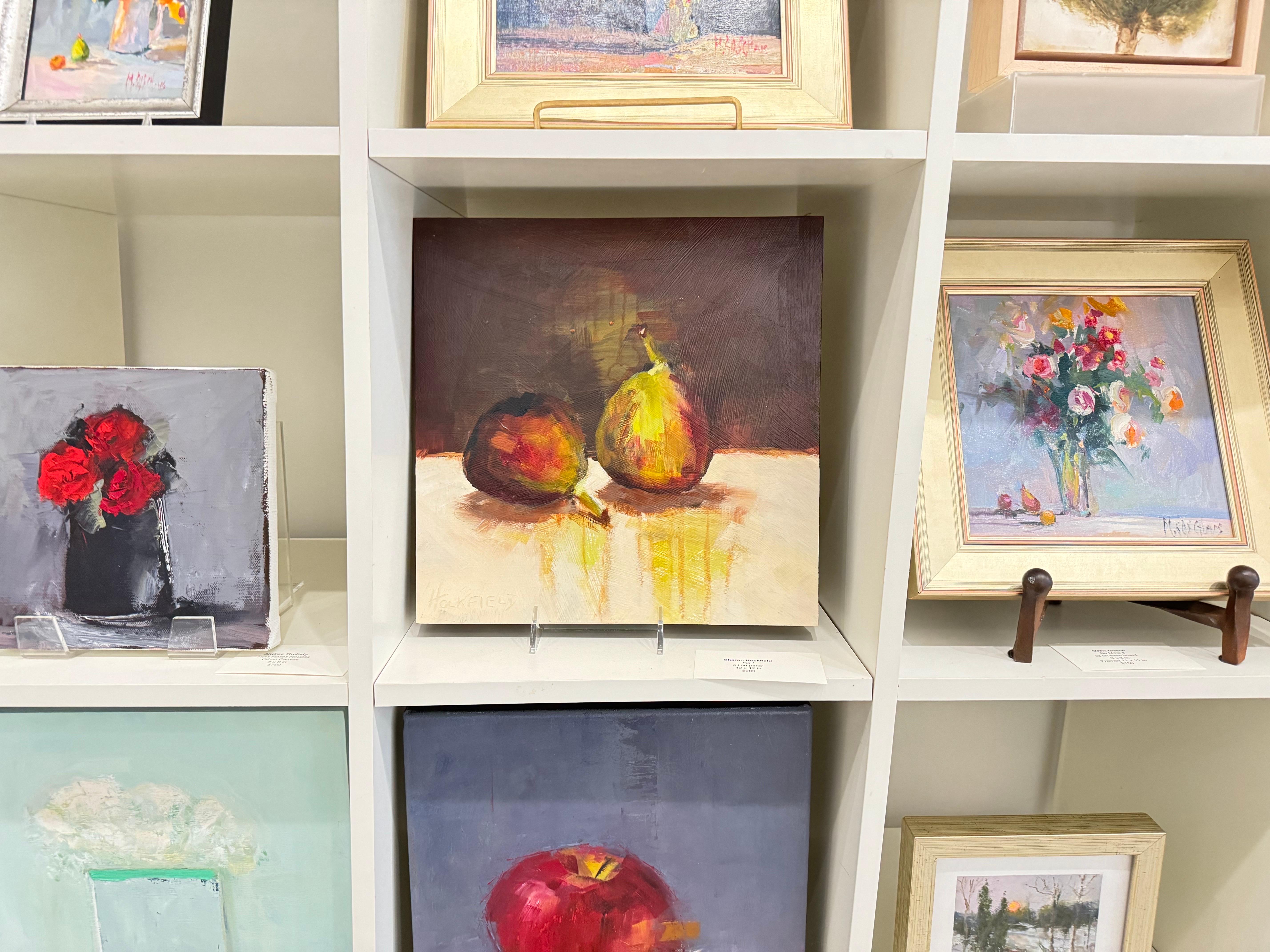 Fig I by Sharon Hockfield, Oil on Canvas Square Abstract Fruit Still Life For Sale 1