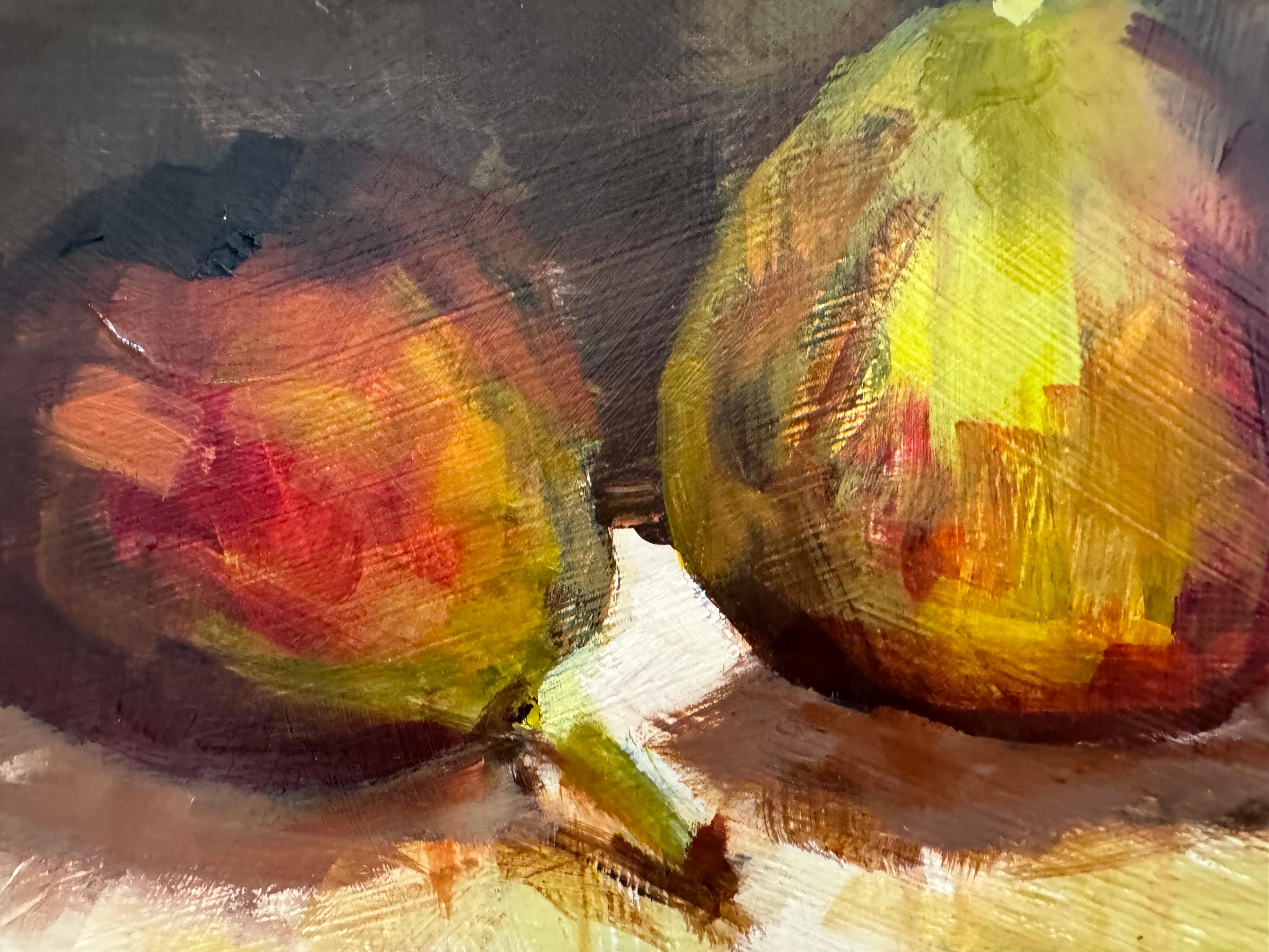 Fig I by Sharon Hockfield, Oil on Canvas Square Abstract Fruit Still Life For Sale 3