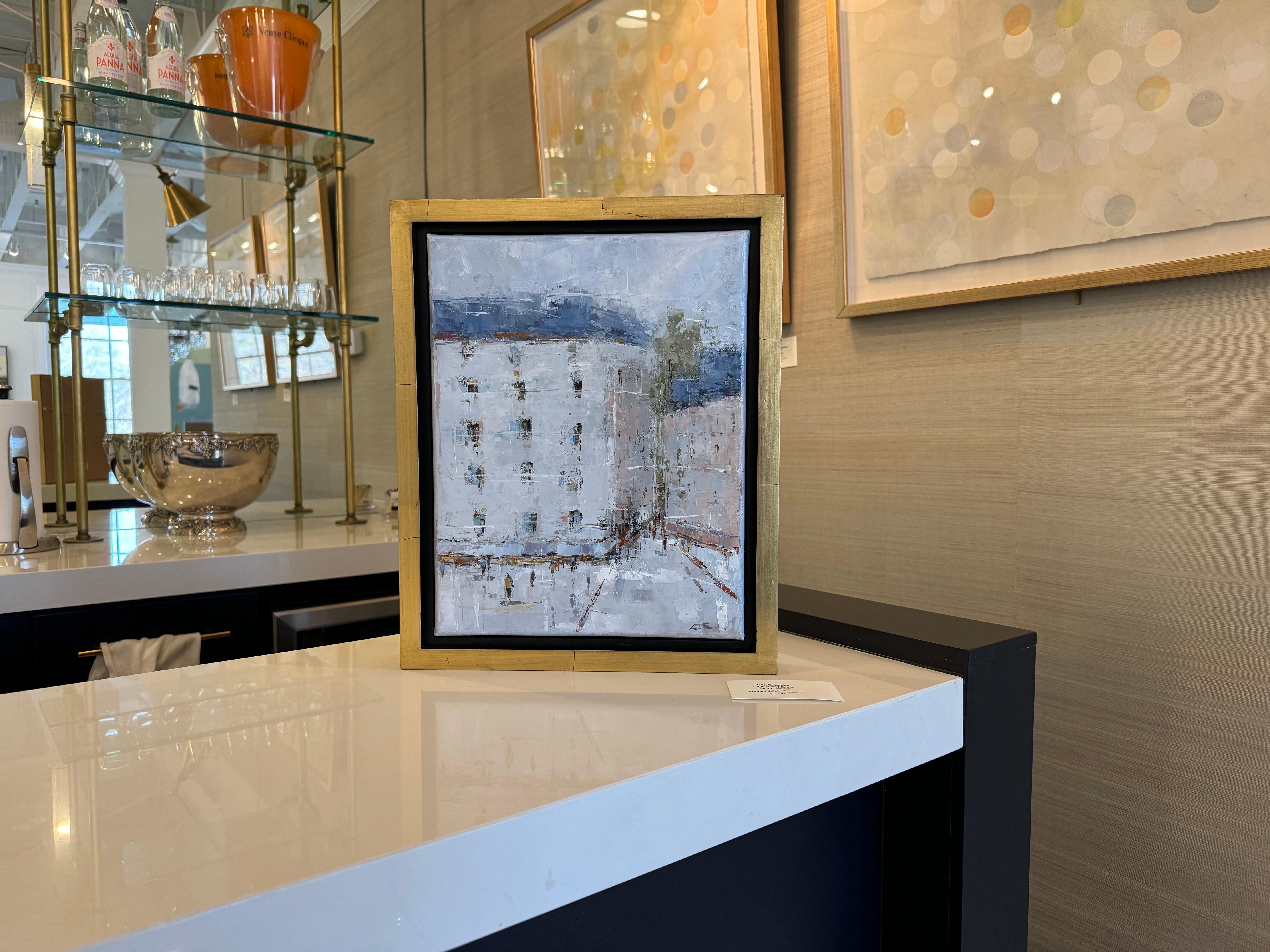 Paris Street Scene by Geri Eubanks, Petite Impressionist Cityscape Oil Painting For Sale 1