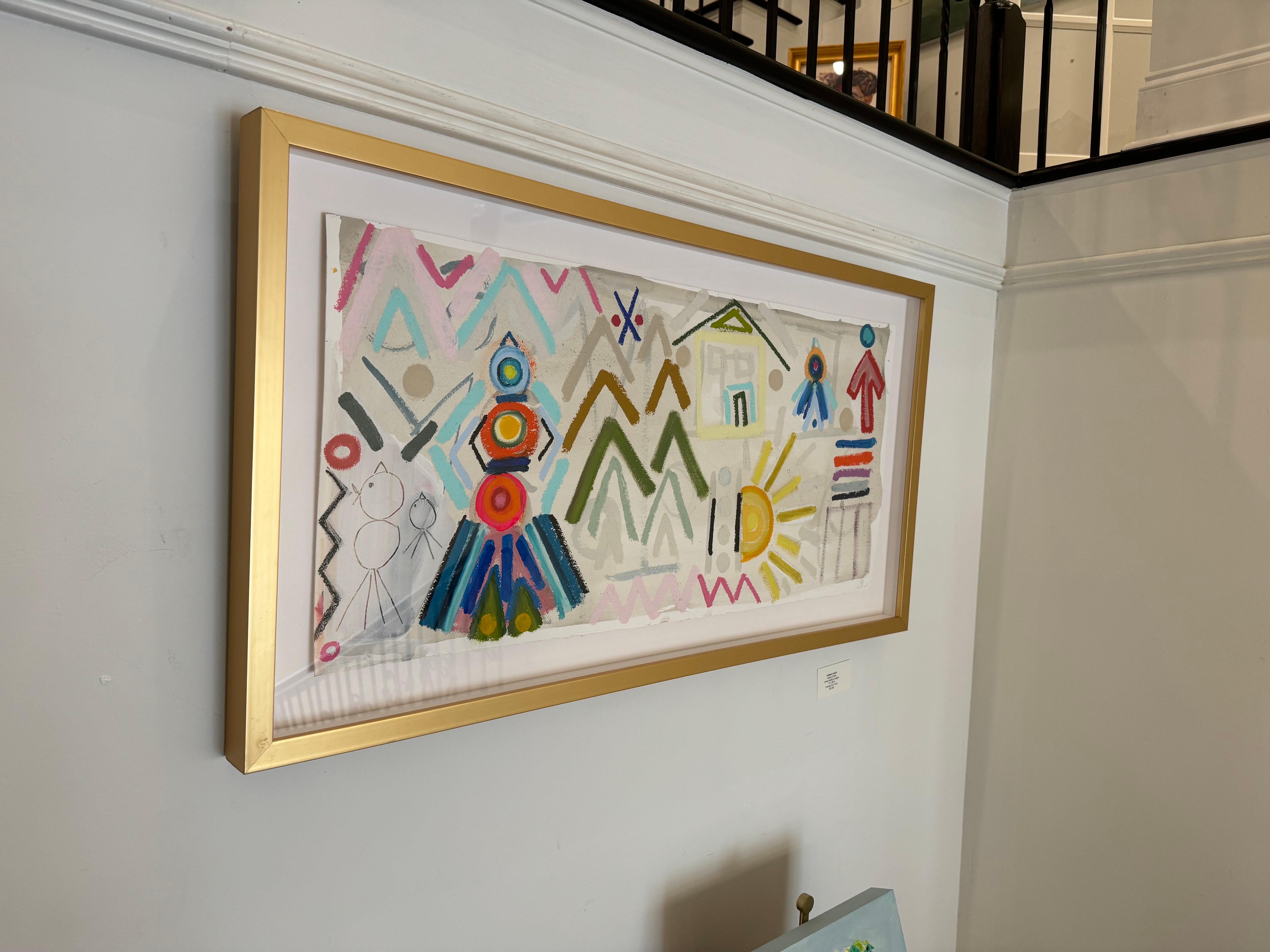 Home is Here by Colleen Leach, Framed colorful contemporary cave drawings, paper 1