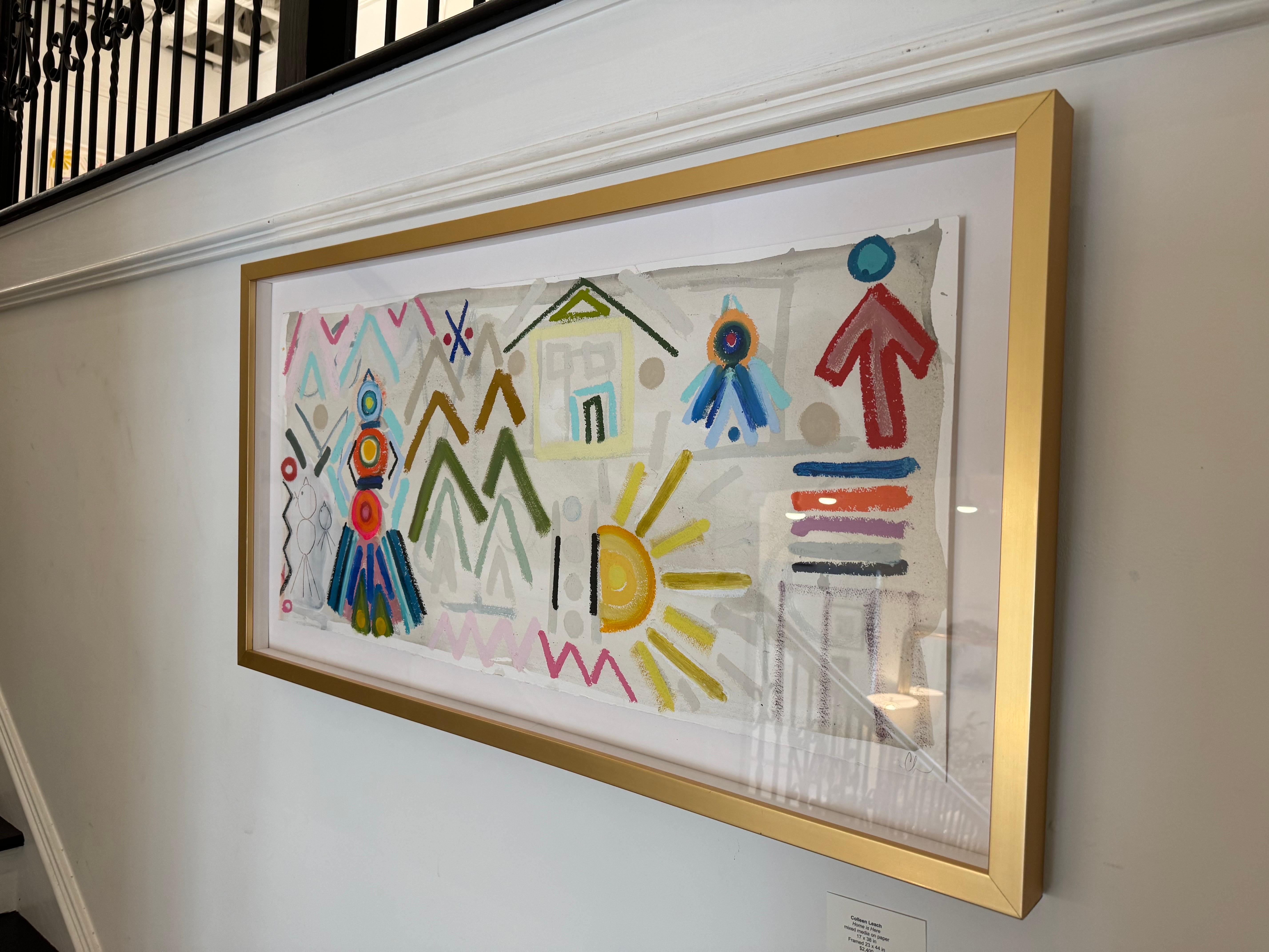Home is Here by Colleen Leach, Framed colorful contemporary cave drawings, paper 4