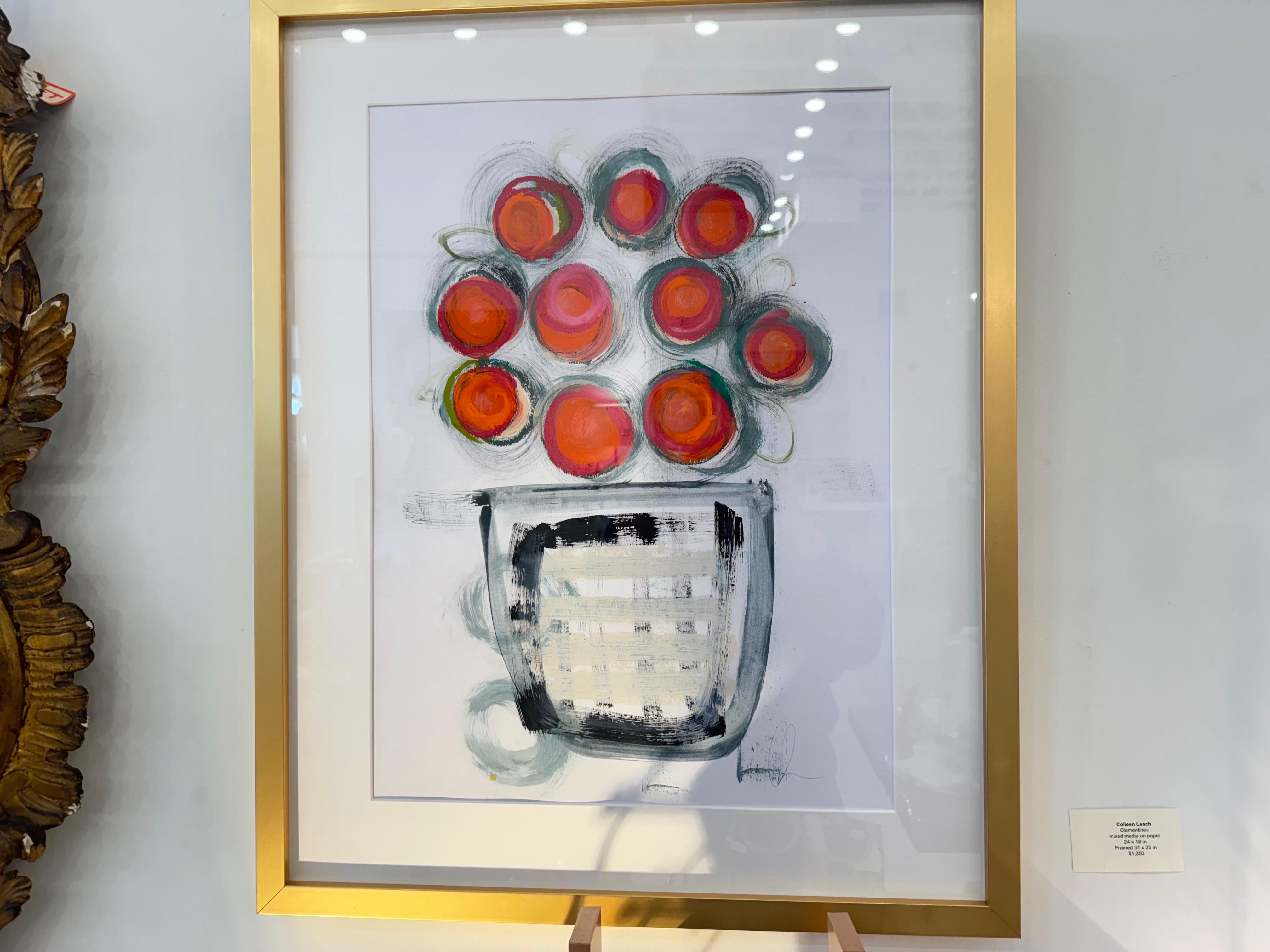 Clementinen von Colleen Leach, Contemporary Gerahmte Blumenmalerei auf Papier im Angebot 1