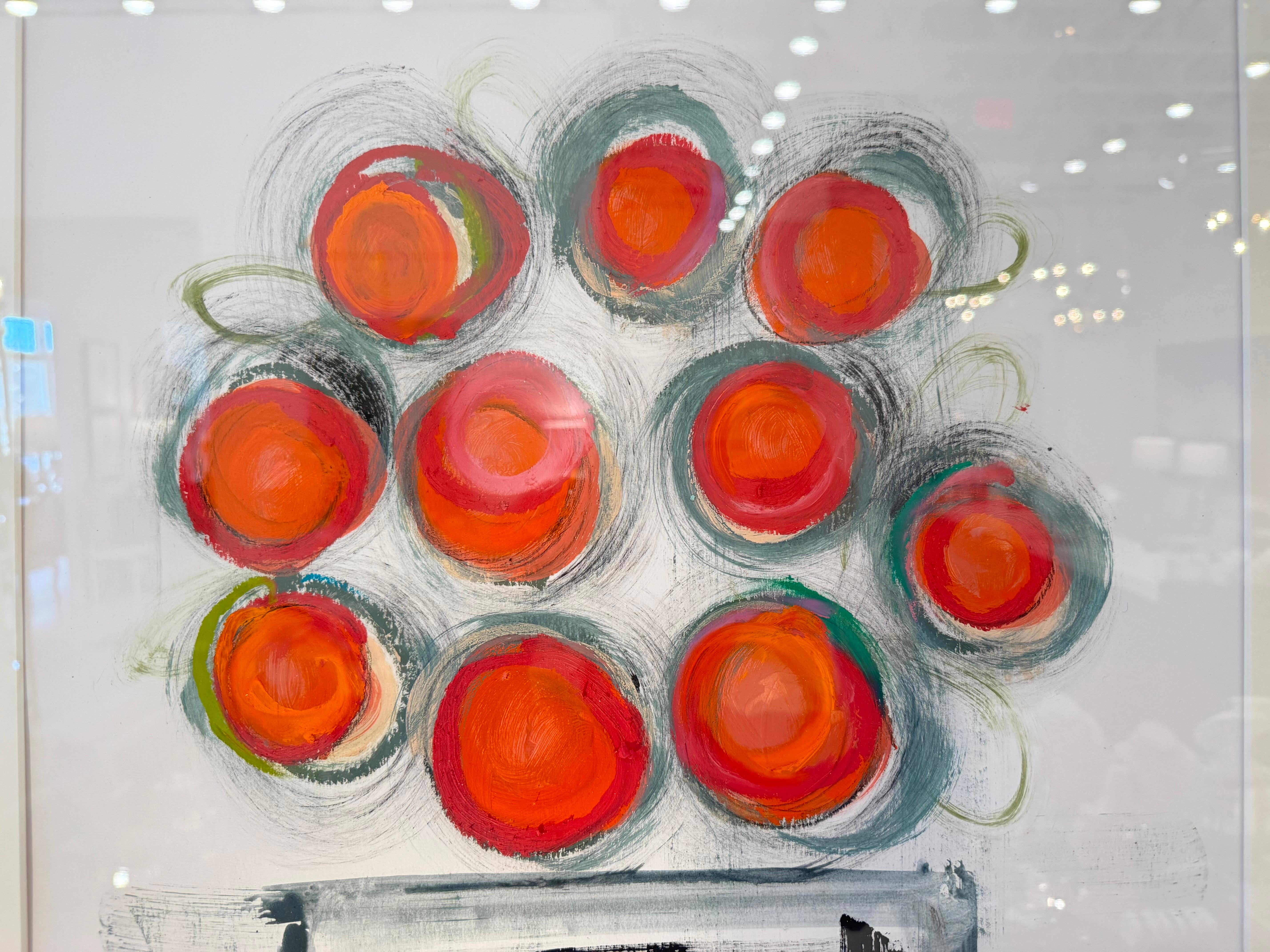 Clementines by Colleen Leach, Contemporary Framed Floral painting on paper For Sale 4