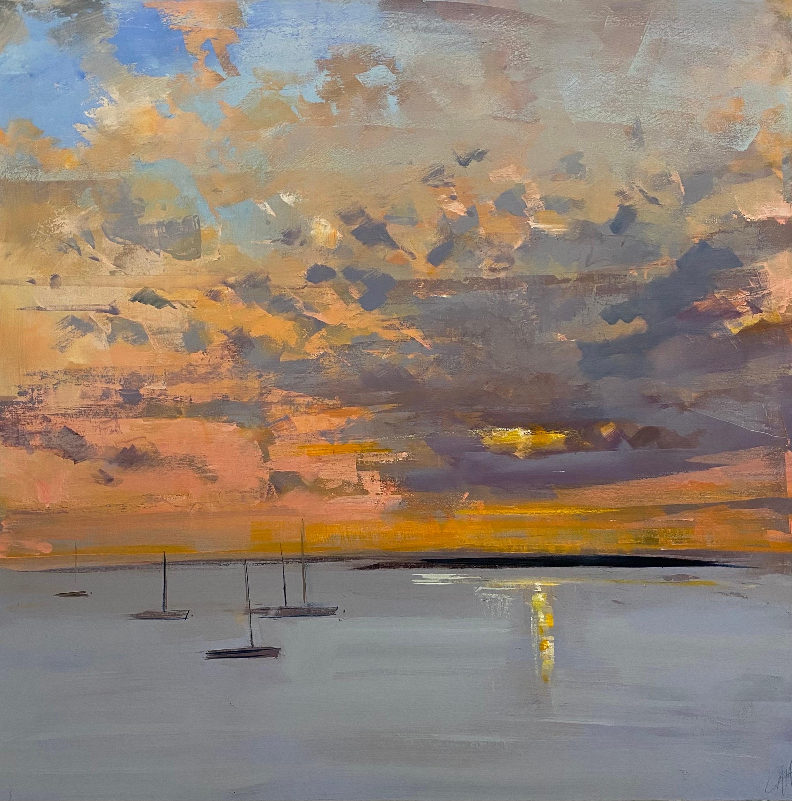 Another Day is Done by Craig Mooney, Large Contemporary Seascape with Boat For Sale 1