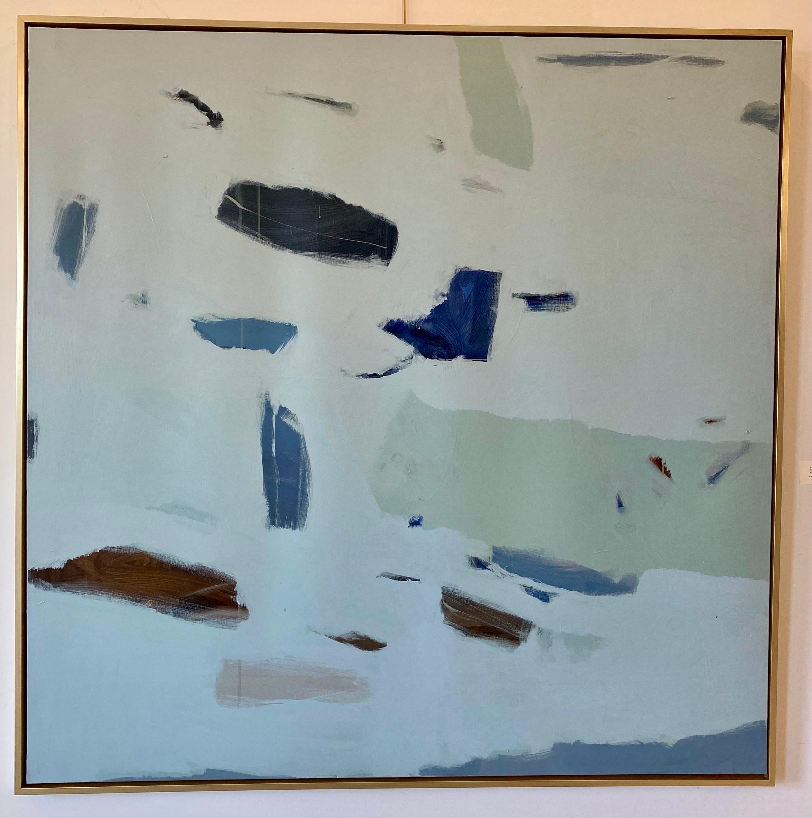 Deepest Dive by Laura McCarty, Large Framed Square Abstract With Blue For Sale 2
