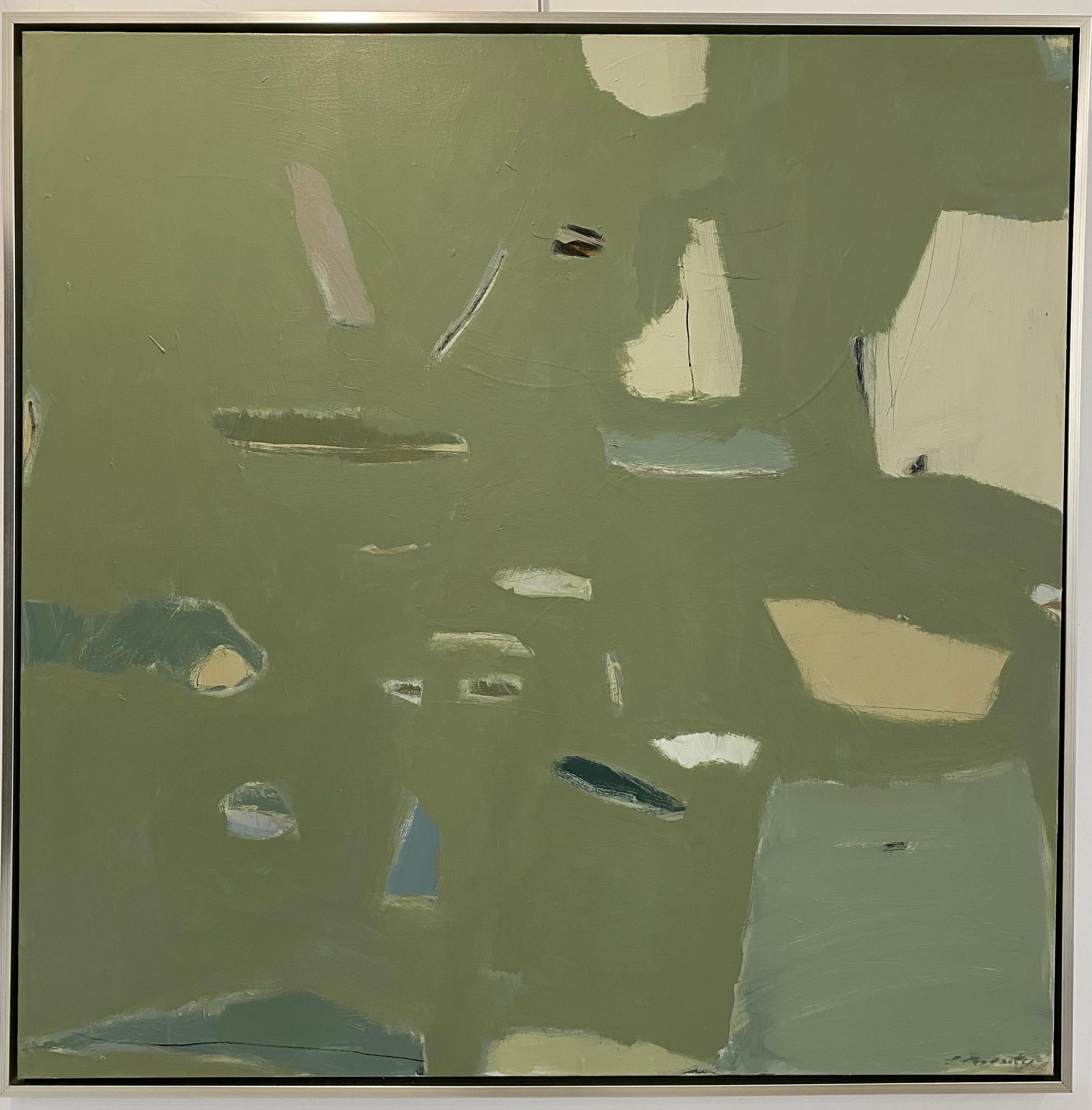 Shifting Sails von Laura McCarty, große gerahmte quadratische abstrakte Komposition mit Grün 4