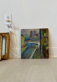 Notre Dame by Jacques Endzel, Oil on Canvas Colorful CItyscape of Paris