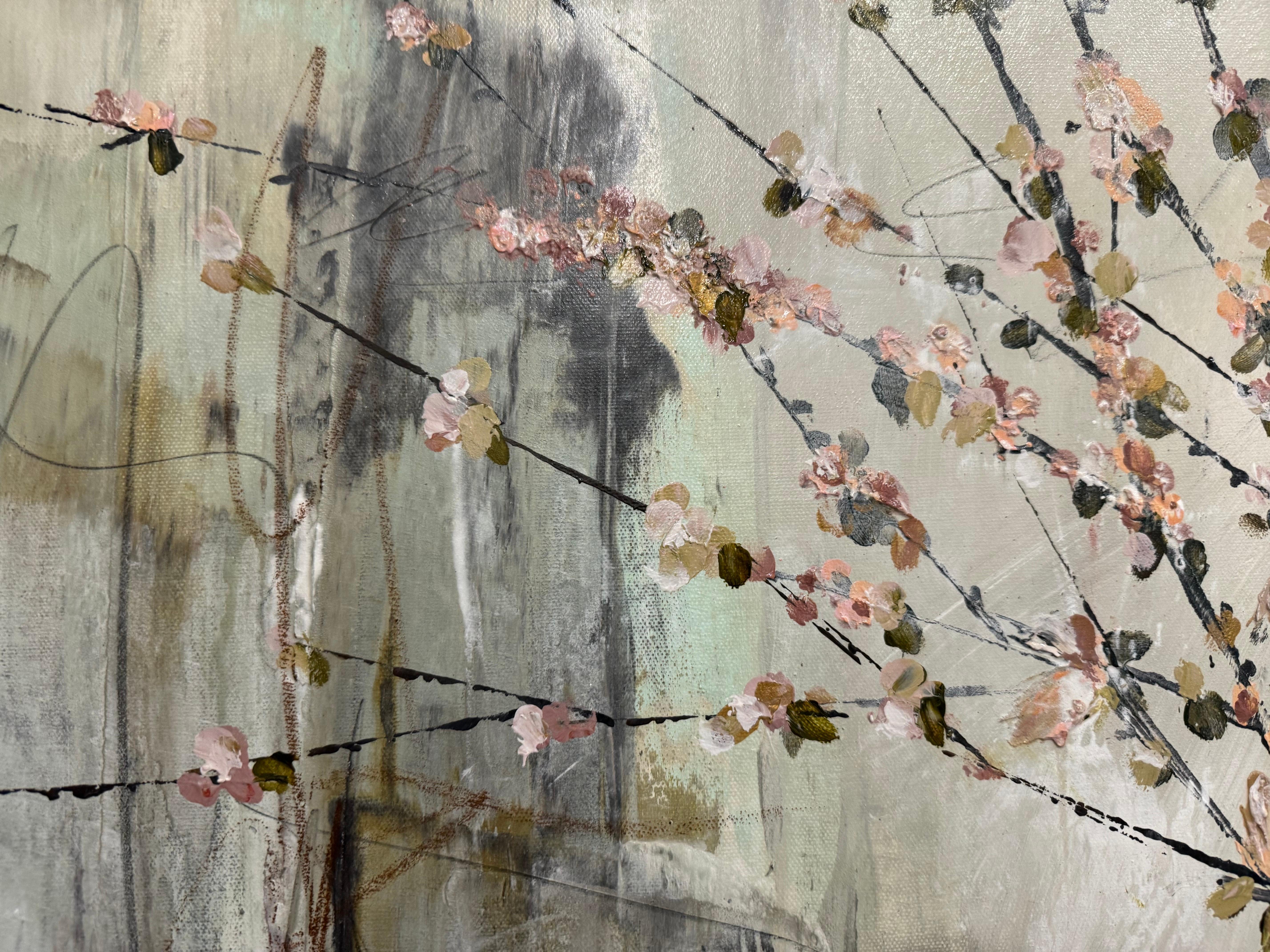 Pink Quince by Melissa Payne Baker, Contemporary Floral Canvas Painting For Sale 5