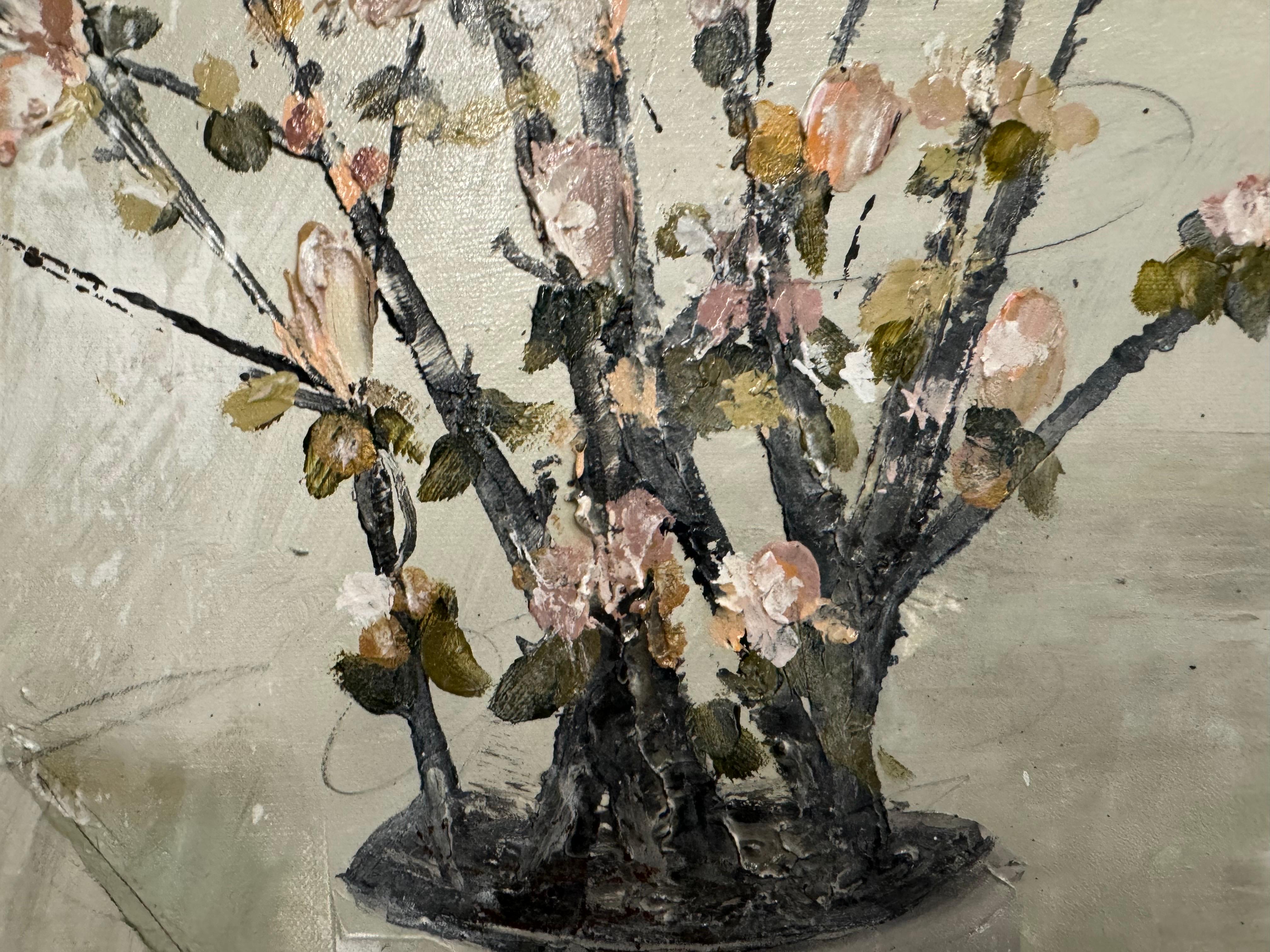 Rosa Quitte von Melissa Payne Baker, Contemporary Floral Leinwandgemälde im Angebot 4