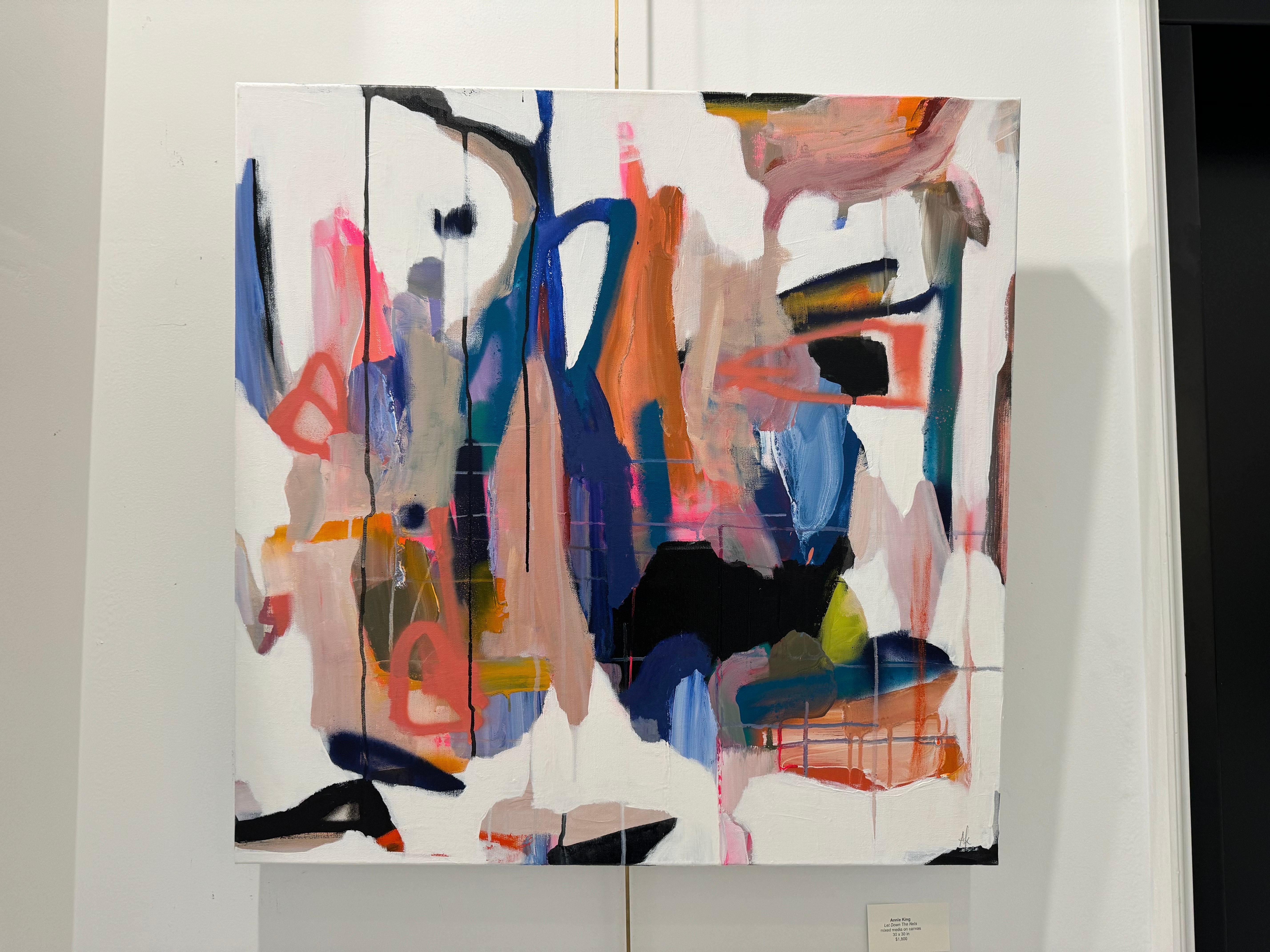 Let Down the Nets von Annie King, Quadratisches abstraktes Gemälde auf Leinwand im Angebot 2