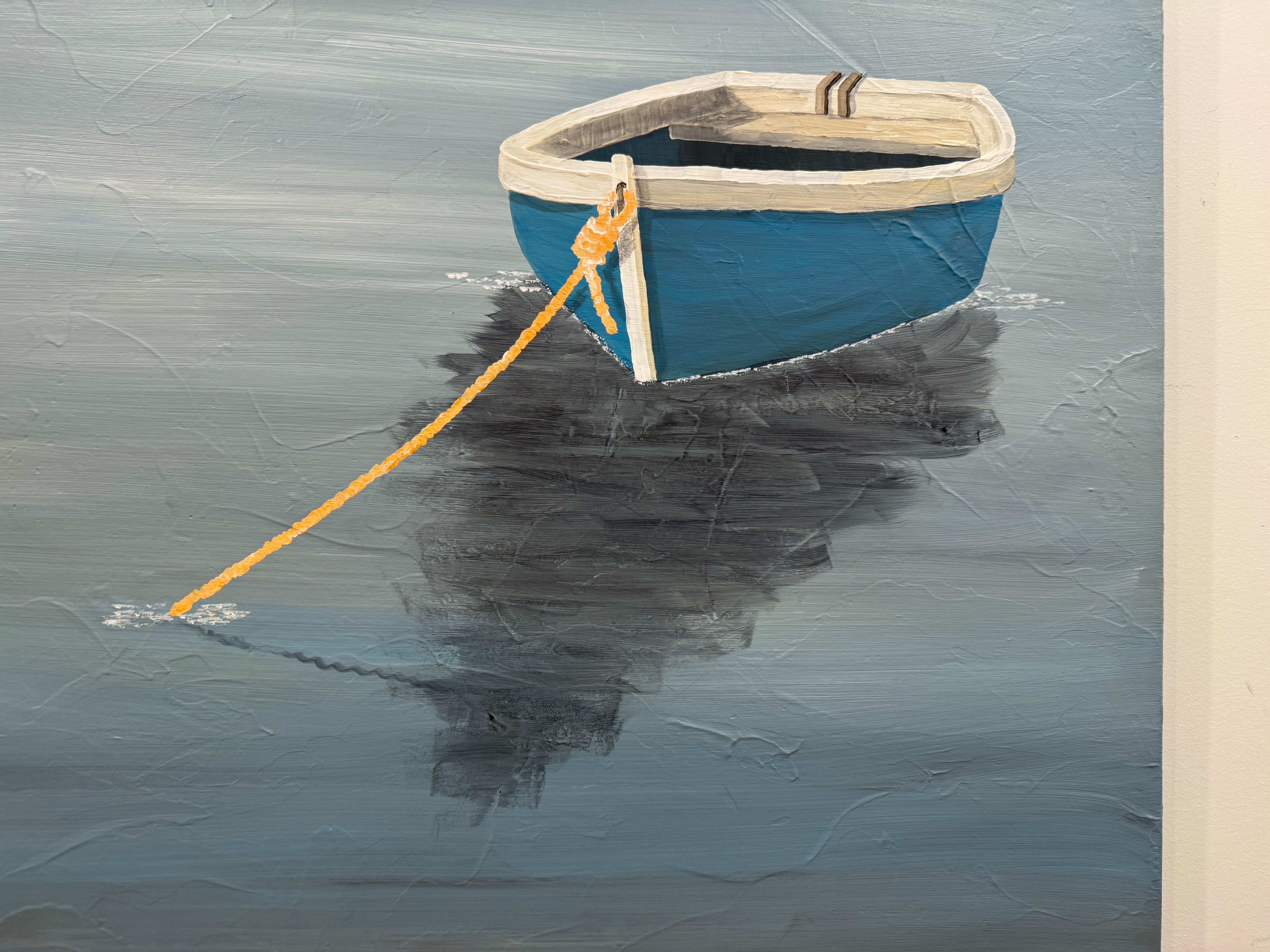 Couleur de l'eau de Susan Kinsella, plage, canoë, peinture acrylique sur toile, bleu en vente 2